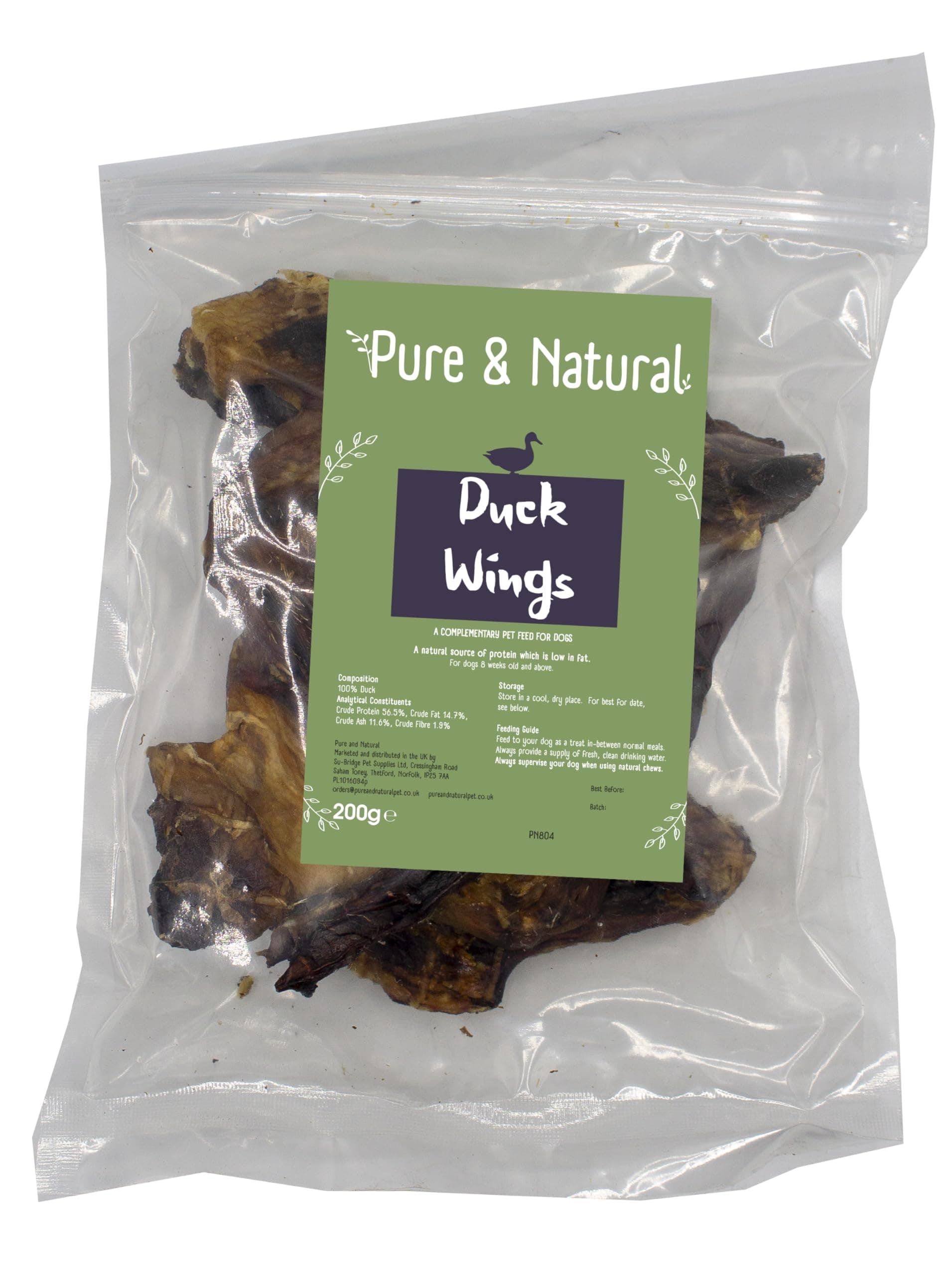Pure & Natural Treats for Dogs Duck Wings 200g - Hypoallergenic Dog Treats Bulk, All Natural Dog Chews, Duck Jerky for Dogs, 100% Natural Dog Treats Sensitive Stomach