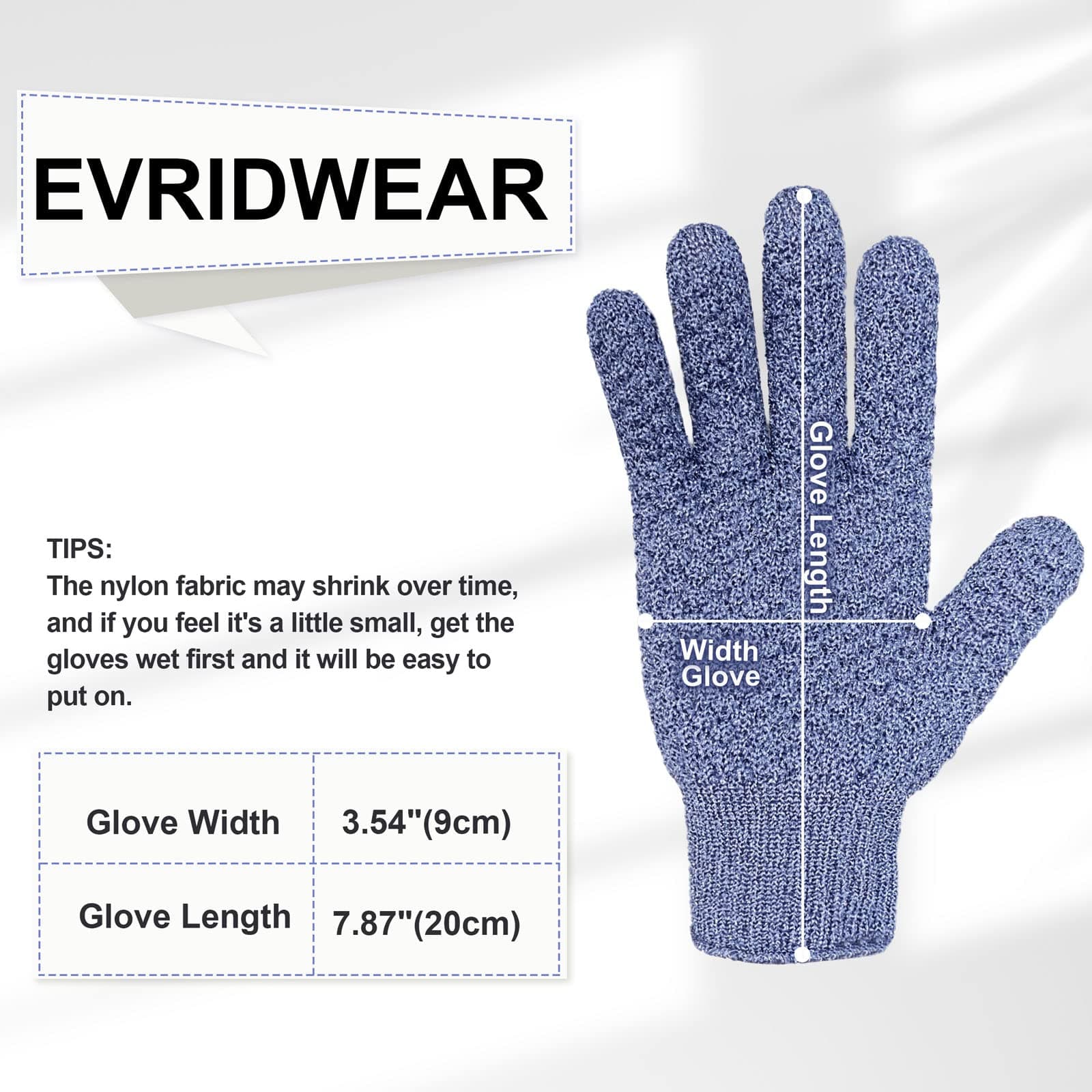 EvridWear Exfoliating Dual Texture Bath Gloves for Shower, Spa, Massage and Body Scrubs, Dead Skin Cell Remover, Gloves with hanging loop(3 Pairs Heavy Gloves)