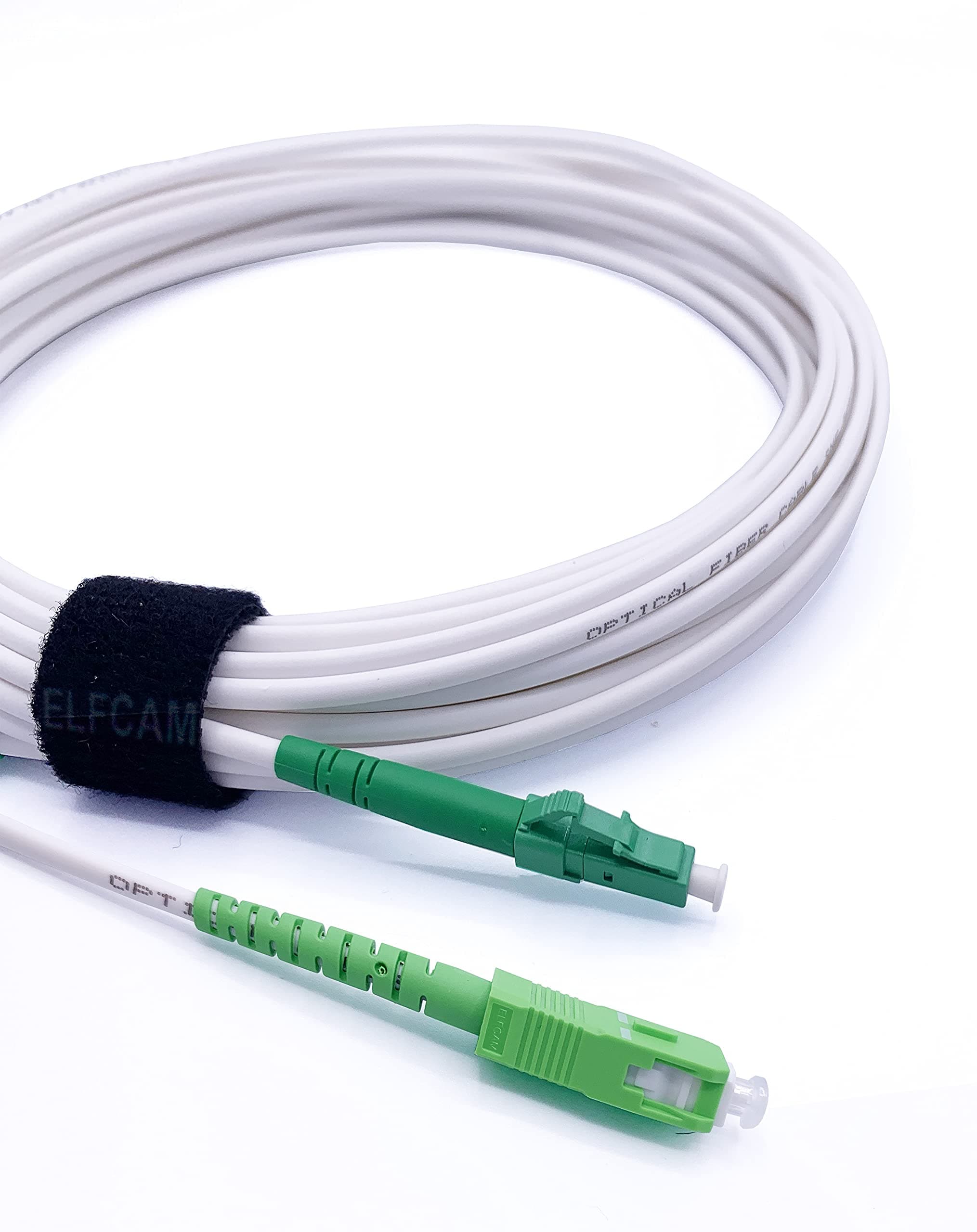 Elfcam1 m Fibre Optic Cable Simplex LC/APC to SC/APC Plug, 9/125μm OS2 Patch Cable LSZH, FTTH Fibre Optic Cable, White (1M)