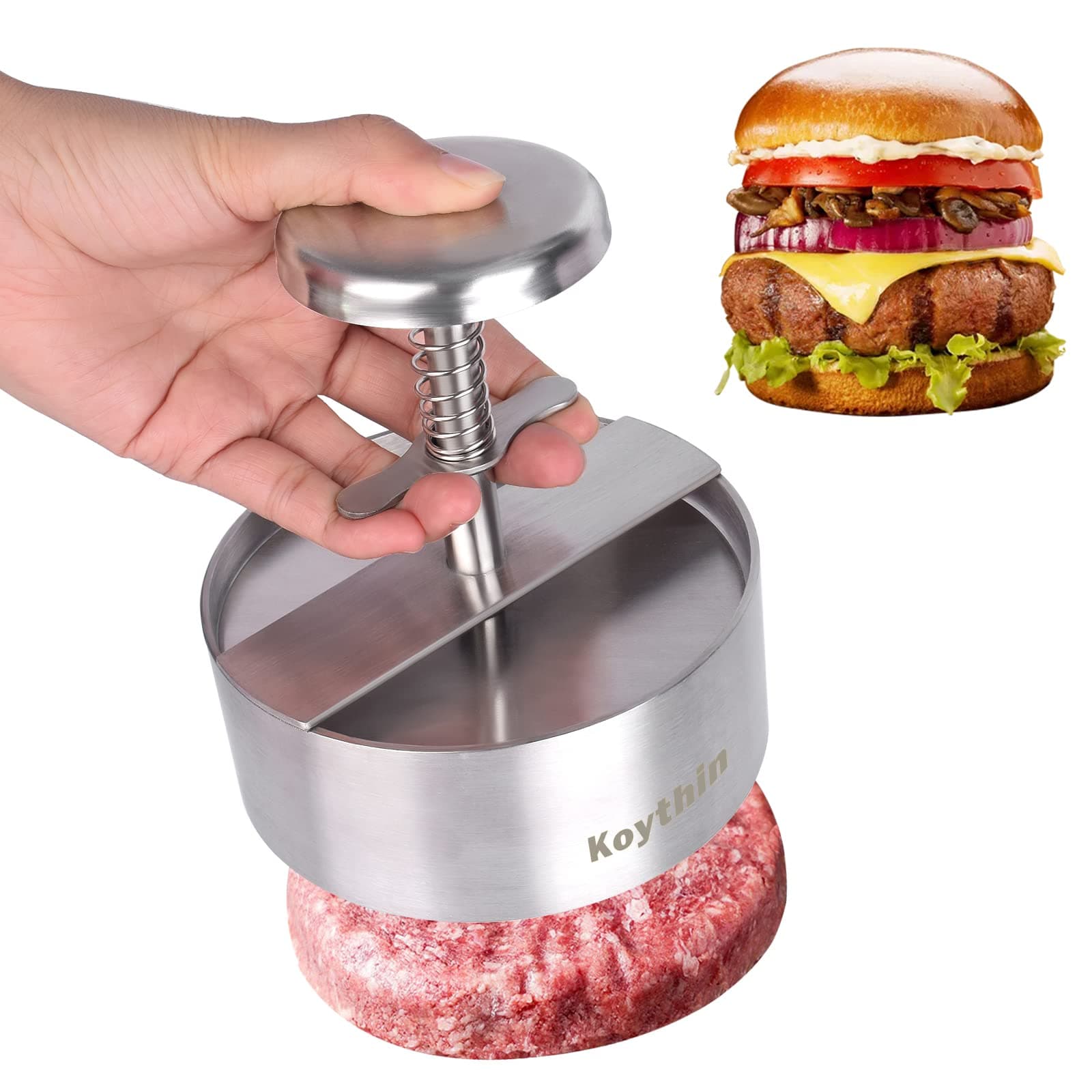 Koythin Burger Press, Adjustable Hamburger Patty Maker, Non Stick Patties Making Molds Suitable for Beef, Vegetables, Burgers and Cooking, Ideal for BBQ and Homemade Hamburger (Diameter 11.5cm)