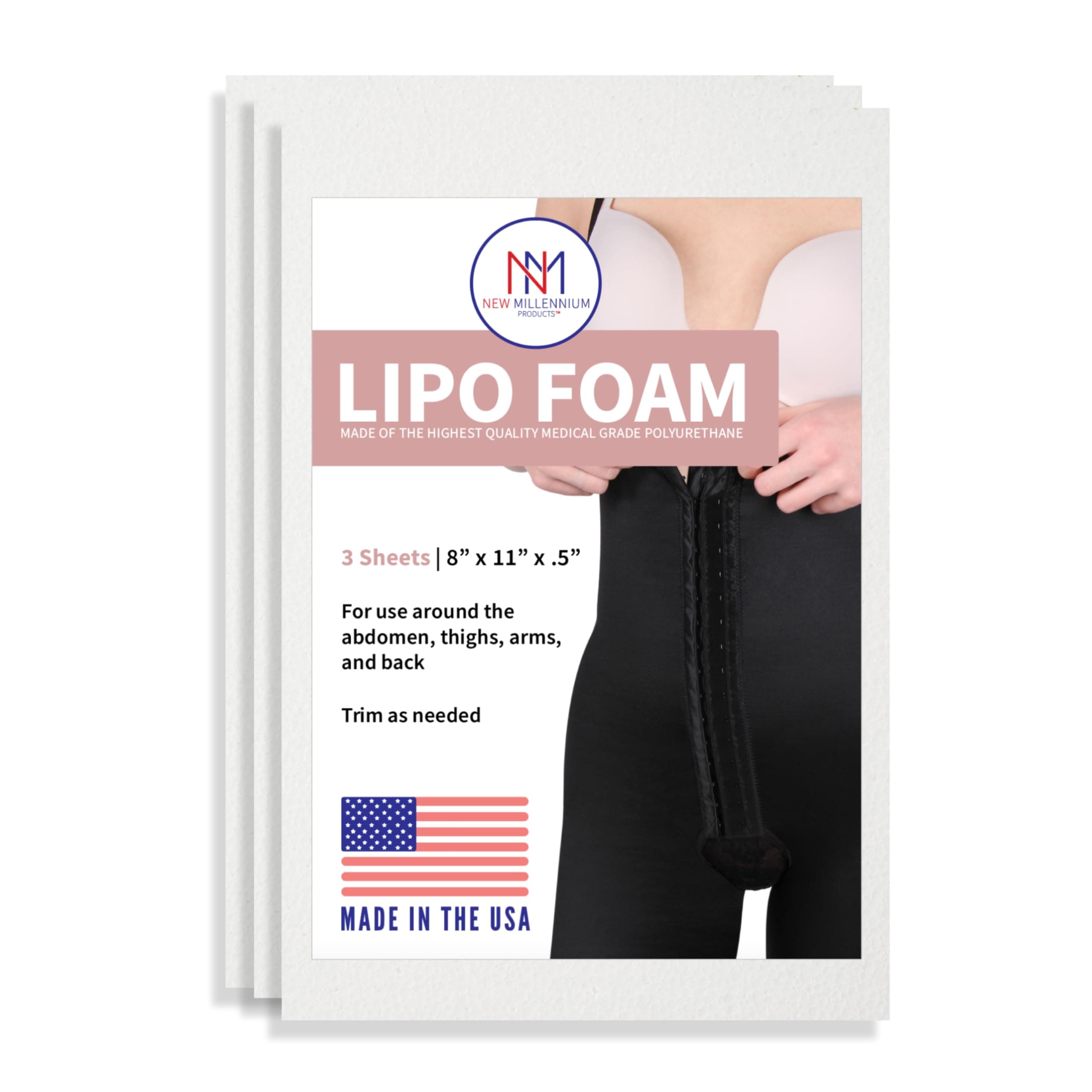 New Millennium Premium Lipo Foam Sheets (3 Pack) | USA Medical-Grade Compression Pads - Liposuction, BBL, Tummy Tuck | Reduce Swelling & Bruising | Use with Fajas, Ab Boards, Recovery Garments (8x11)
