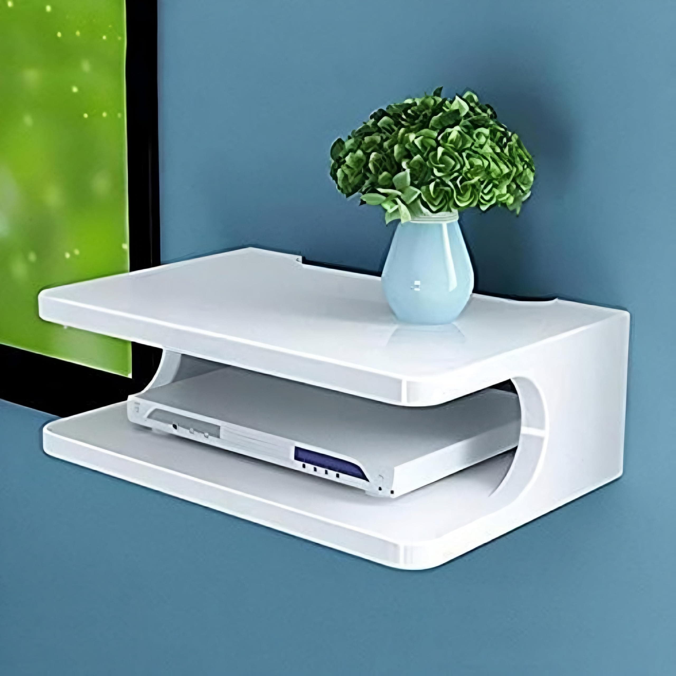 Dime Store Setup Box Stand/Set Top Box Stand Wall Mount for Home Wall Shelf for Holding Speakers WiFi Router Game Console Remote Streaming Device (Standard, White)(Engineered Wood)