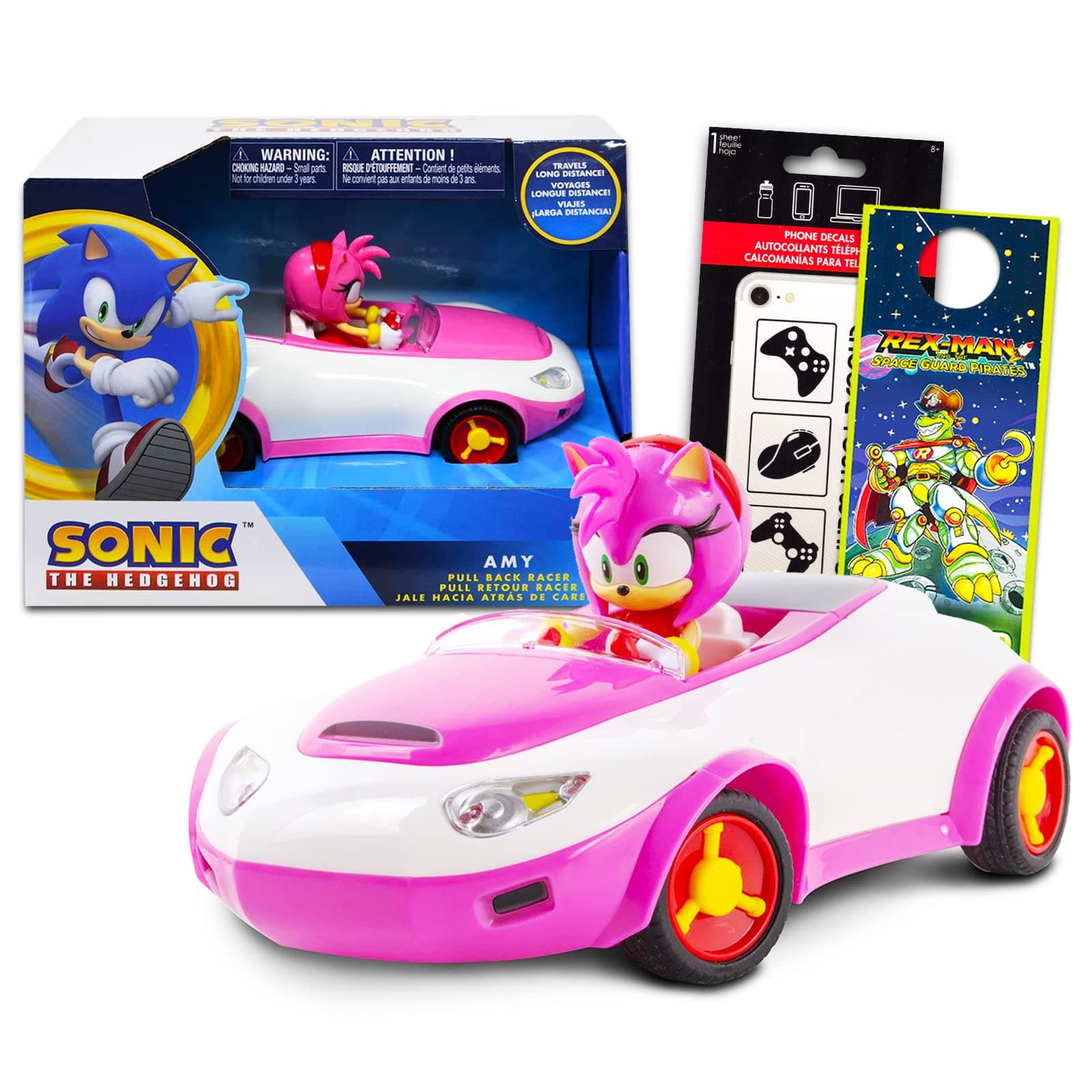 Sonic The Hedgehog Amy Toy Race Car Set - Sonic Gift Bundle with Amy Rose Pull Back Racecar Plus Stickers and More | Sonic Race Car Set