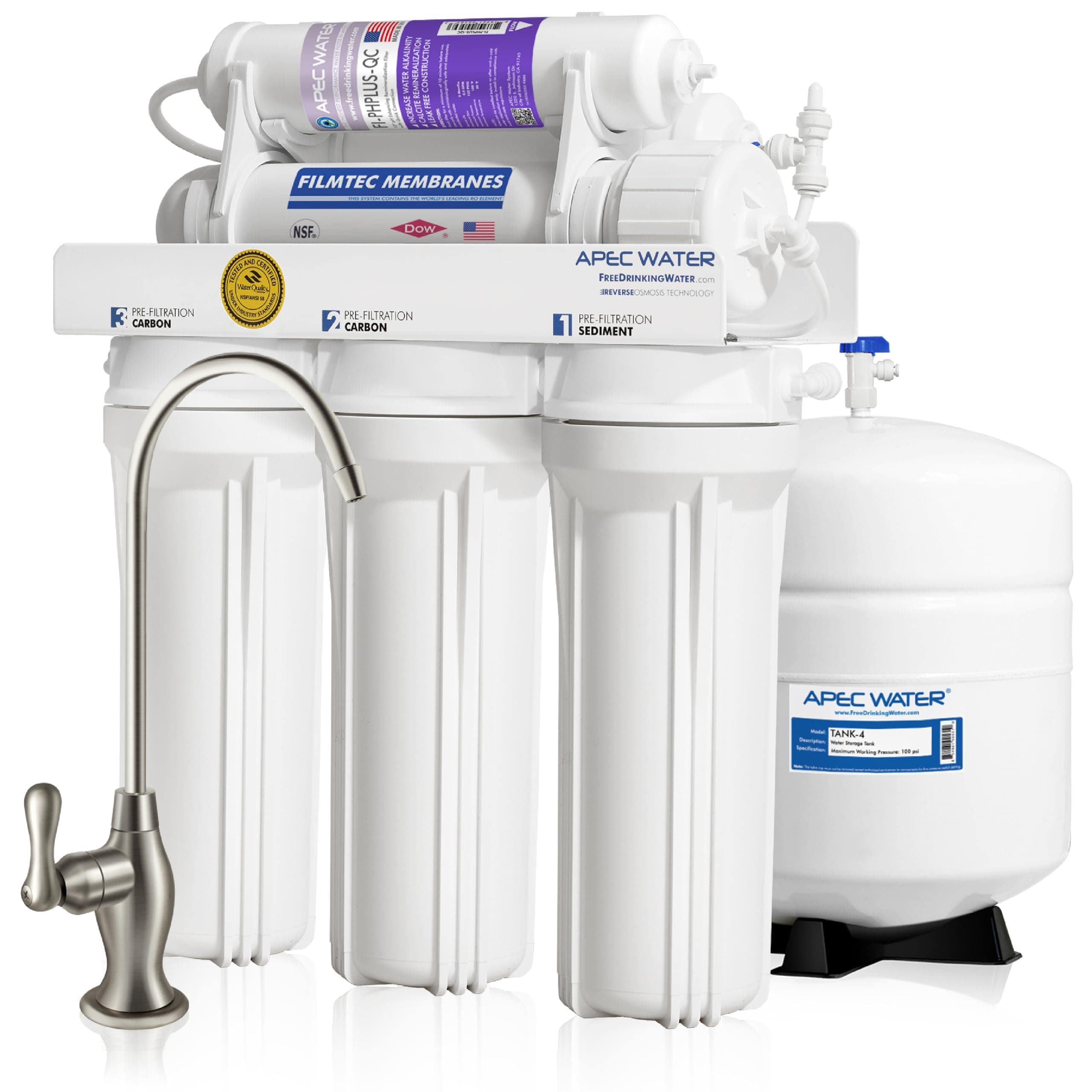 APEC WATER | Reverse Osmosis Water Filter, Alkaline 6-Stage RO System, pH+ Remineralization for Natural Spring Taste, Under Sink Filter WQA Certified to Remove 1K+ Impurities, 90 GPD - RO-PH90