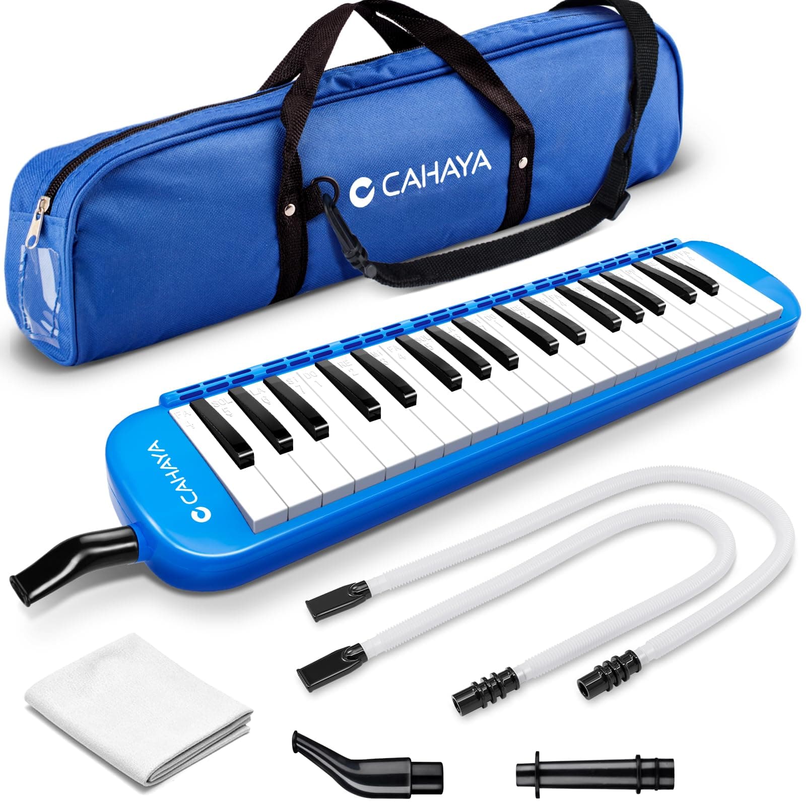 Melodica 37 Keys with Carrying Bag and 2 with Mouthpieces Air Piano Keyboard Musical Instrument for Kids and Adults, Blue, Model CY0049-2