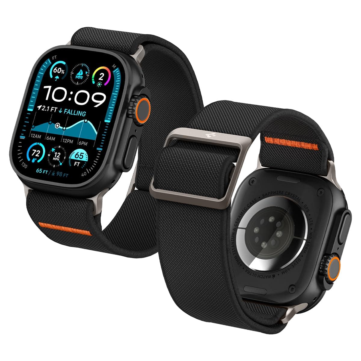 Spigen Lite Fit Ultra Strap Band for Apple Watch Ultra 3/2/1(49mm), Series 11/10(46mm), Series 9/8/7(45mm), SE3/SE2/SE/Series6/5/4(44mm), 3/2/1(42mm), Ultra-Light, Soft&Durable - Black