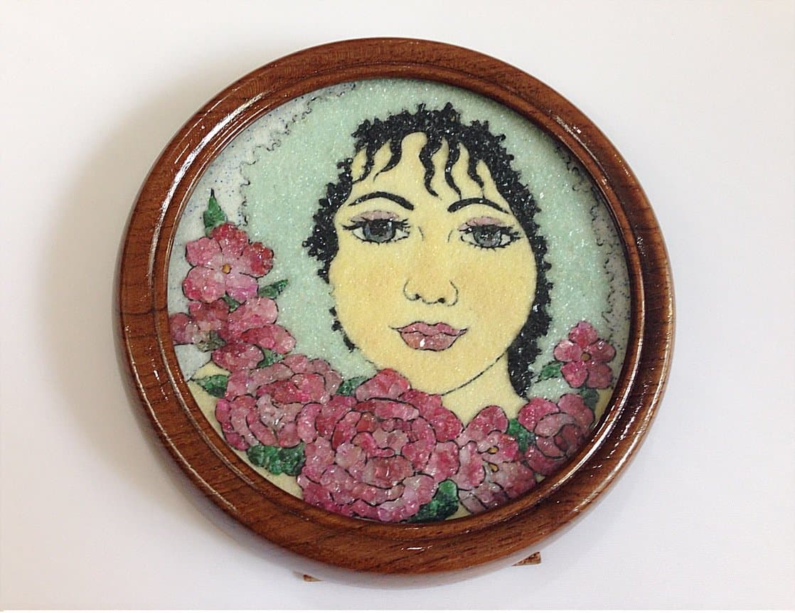 Girl Wood Luxury Frame Hand-made From Natural Gems for Decor Wall or Table