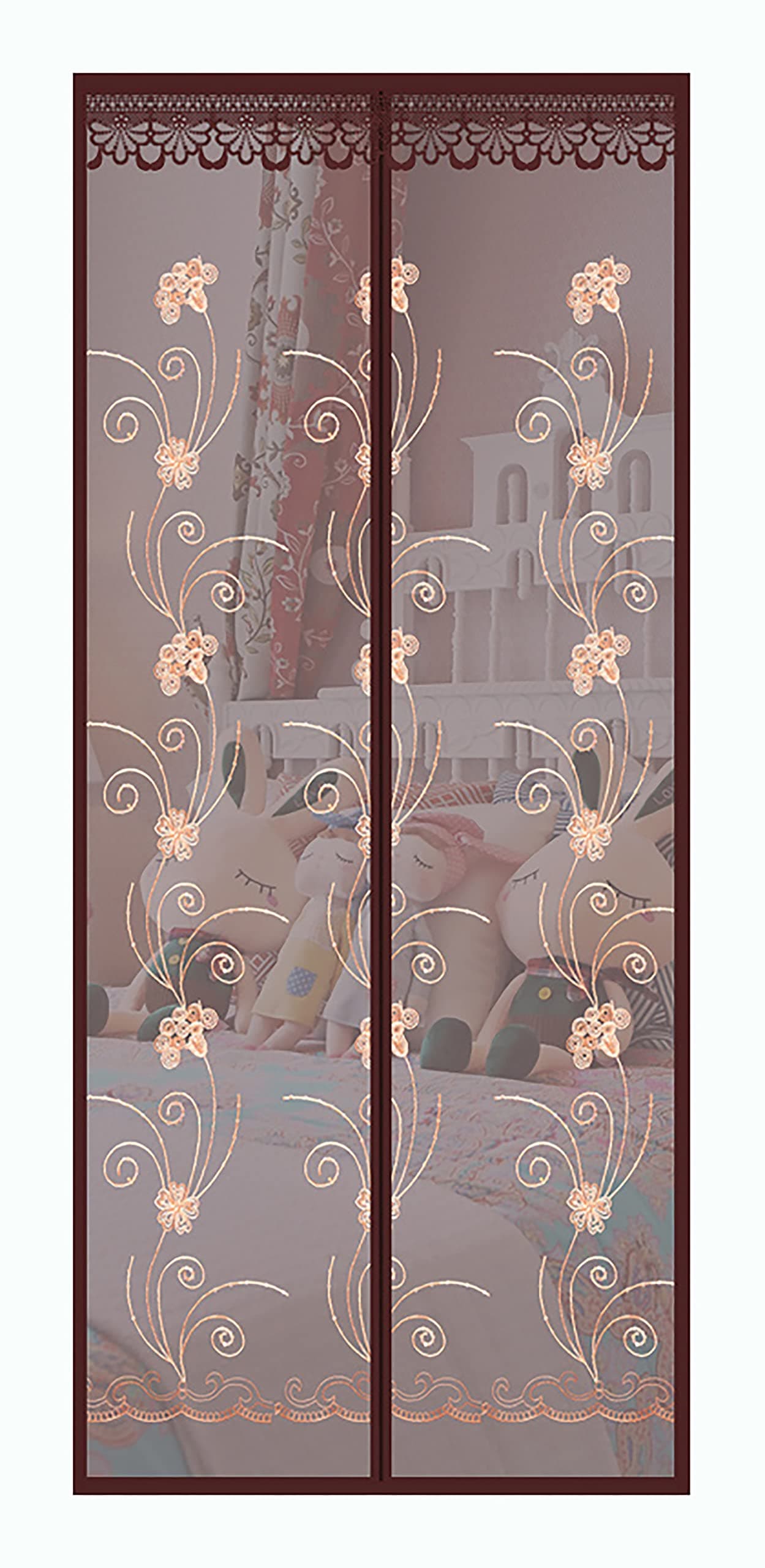 WANSHIOK Screen Door Fly Screens Magnetic Door Curtains Fly Screen for Doors Anti Or Anti Pest Magnetic Soft Dooret Stripes Encryption Fly Screens(Size:85x200cm,Color:Coffee Anemone)