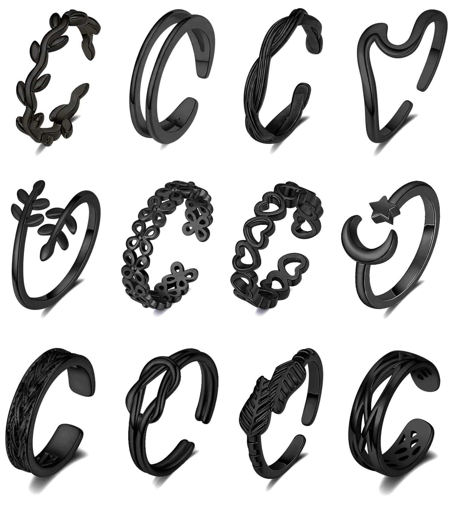 12PCS 18K Gold Plated Adjustable Toe Rings for women Summer Beach Open Toe Rings Set Flower Arrow Tail Pinky Band Rings Barefoot Foot Jewelry