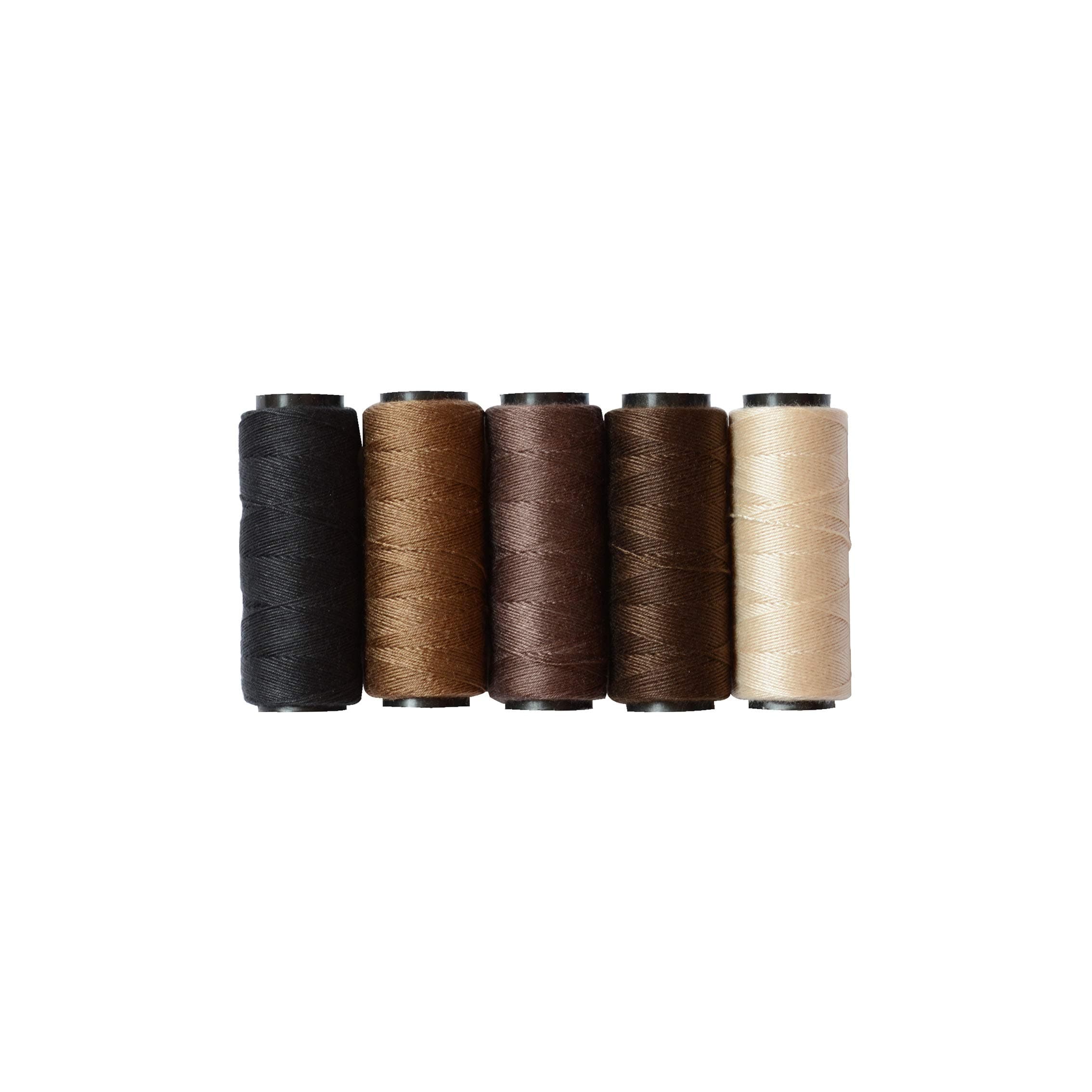 5 Rolls Sewing Threads Weaving Threads Using for Hand Sewing Hair Weft Hair Extensions Wig DIY (Black, Brown, Dark Brown, Beige, Khaki)