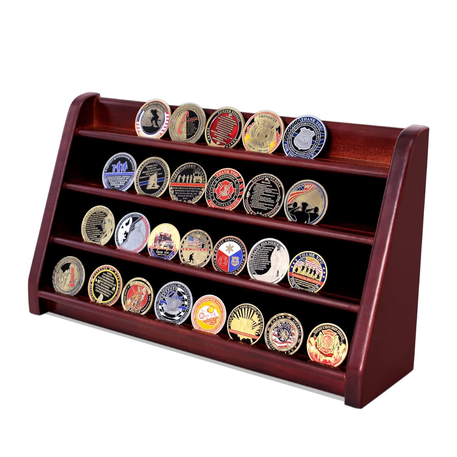 4 Rows Military Army Challenge Coin/Casino Chip Display Stand Rack Holder Case Collectible Holds 28-36 Coins