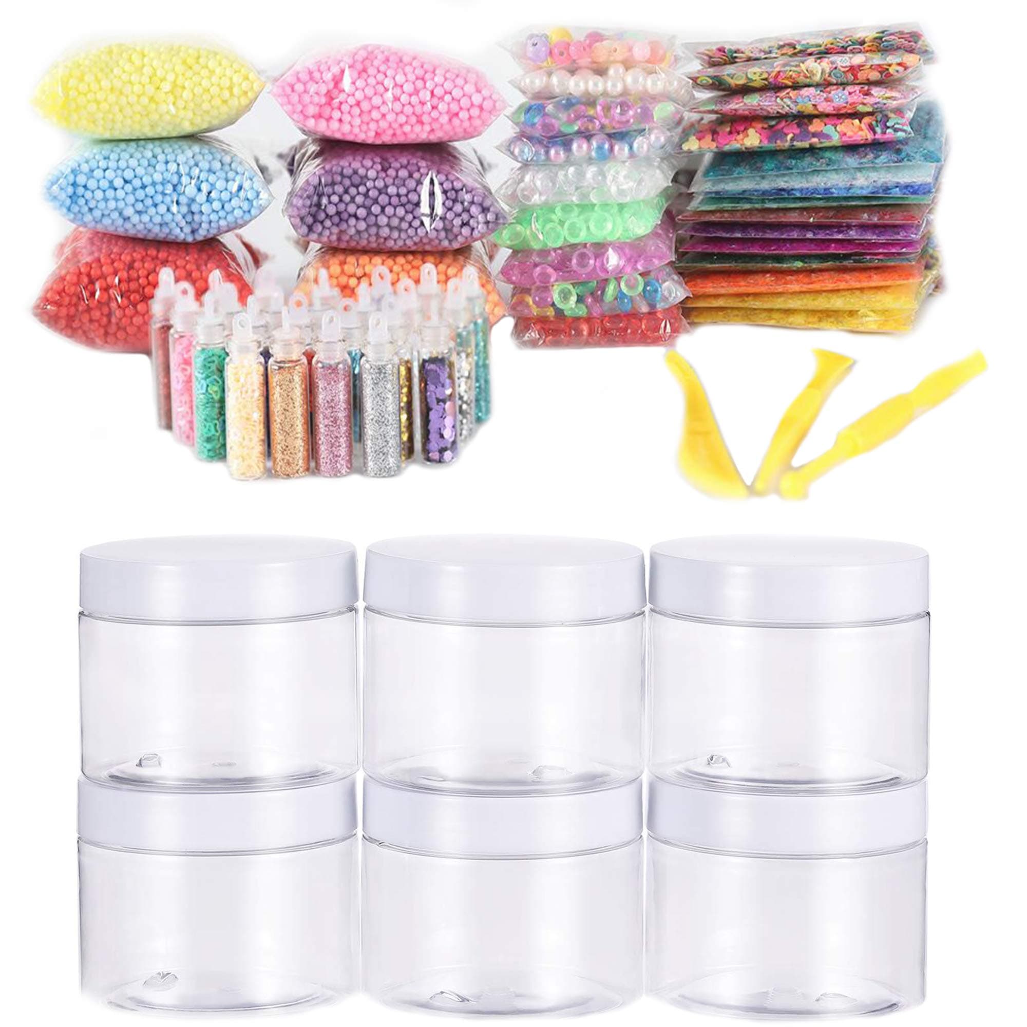 Slime Stuff, Slime add ins, Foam Beads, 6 oz Slime containers, Glitter, Sugar Paper, Pearl, Fishbowl Beads, Slime additives