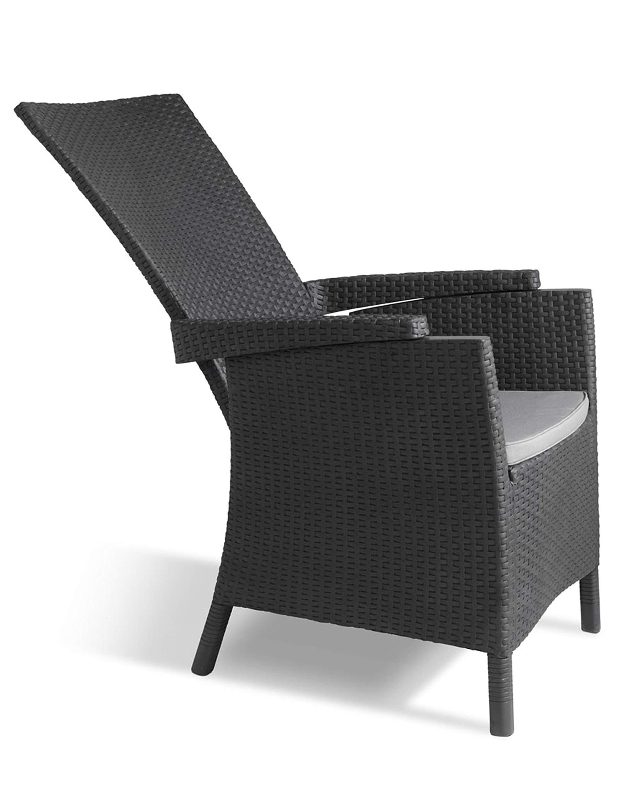 Allibert by Keter Vermont Rattan Reclining Chair Outdoor Garden Furniture - Graphite with Grey Cushions