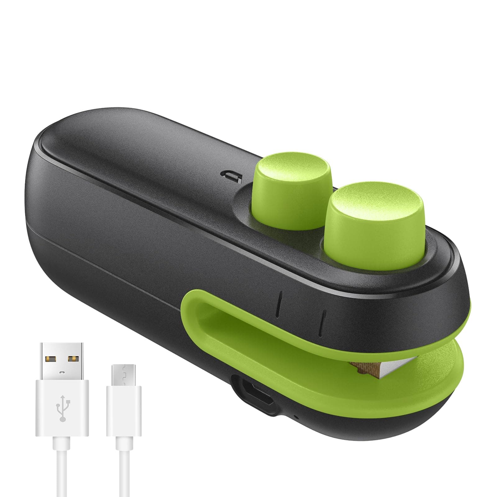 NOVFIT Bag Sealer Mini, Rechargeable 2 in 1 Heat Sealer with Cutter For Chip Bags, Plastic Bag Resealer Keep Food Fresh, Sellador de bolsas Plasticas, Black/Green