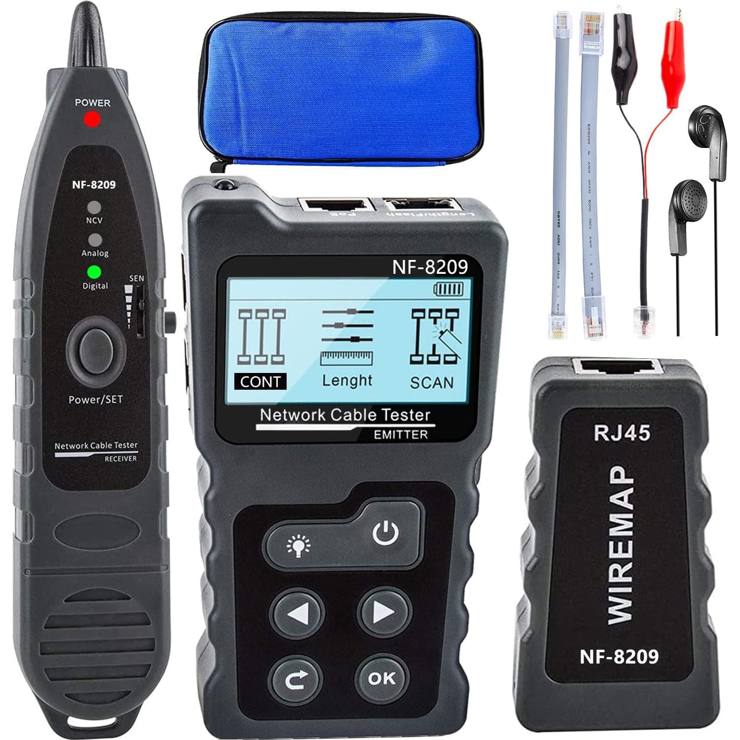 NOYAFANF-8209 Network Cable Tester with PoE, Multi-Function Line Tracker, LAN CAT5/CAT6 Tester