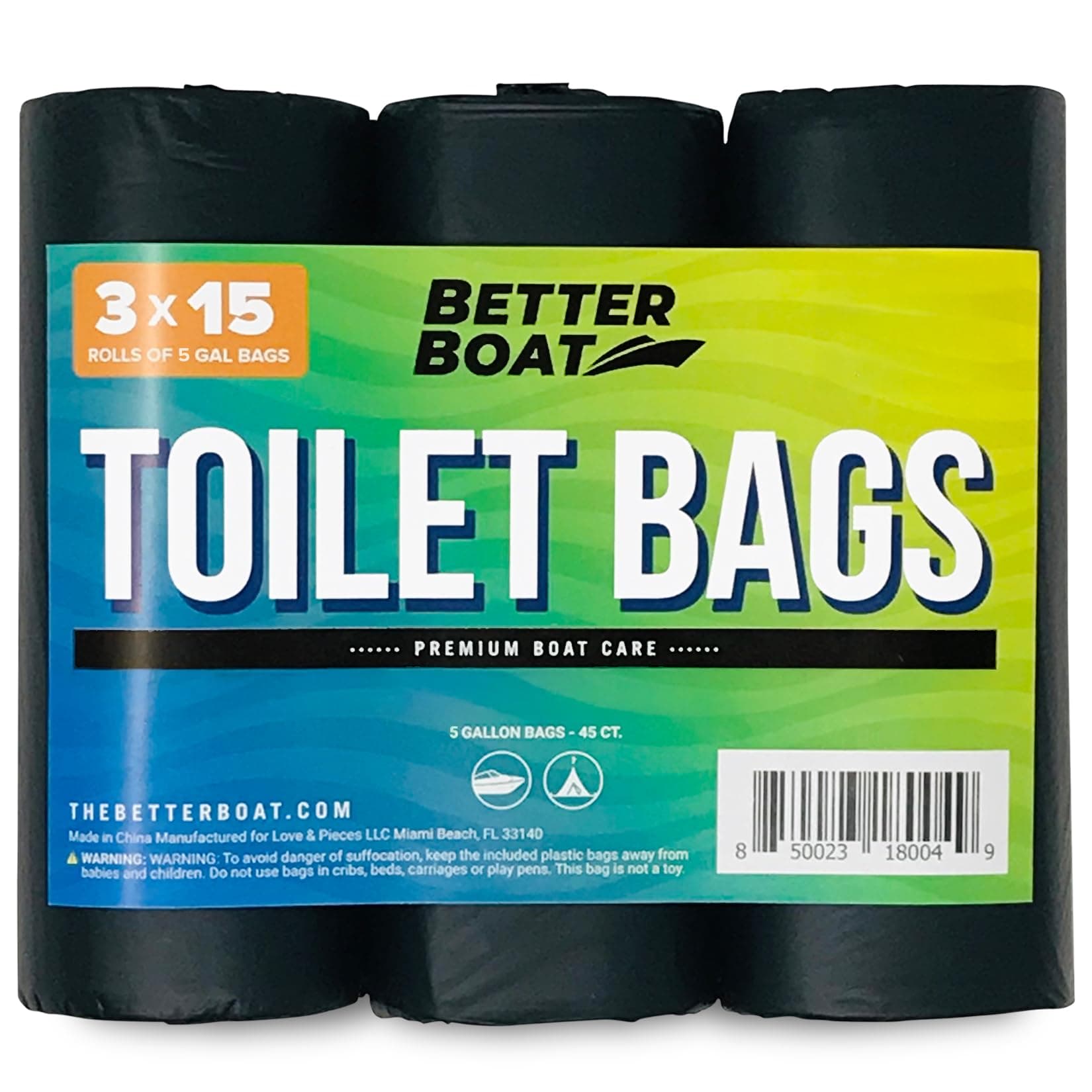 45 Portable Toilet Bags, Plant Based 8 Gallon for 5 Gallon Buckets Human Waste Bags for Camping, Boating, Car & Travel, Fits Bucket Seat, Outdoor Use