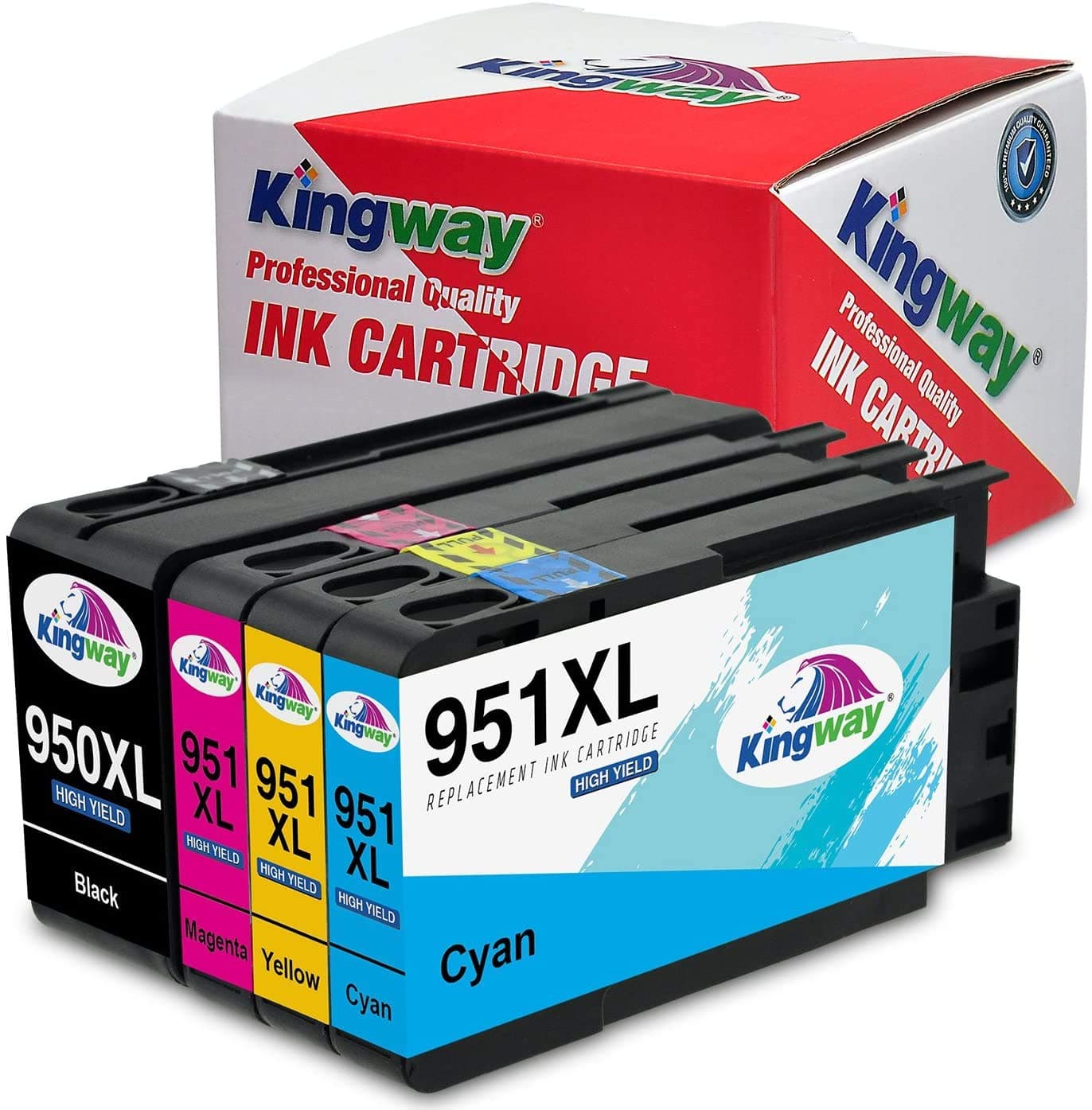 Kingway Compatible Ink Cartridge Replacement for HP 950XL 951XL 950 951 Ink Work with Officejet Pro 8600 8610 8620 8630 8100 8625 276DW 251DW 271DW (1Black 1Cyan 1Magenta 1Yellow)
