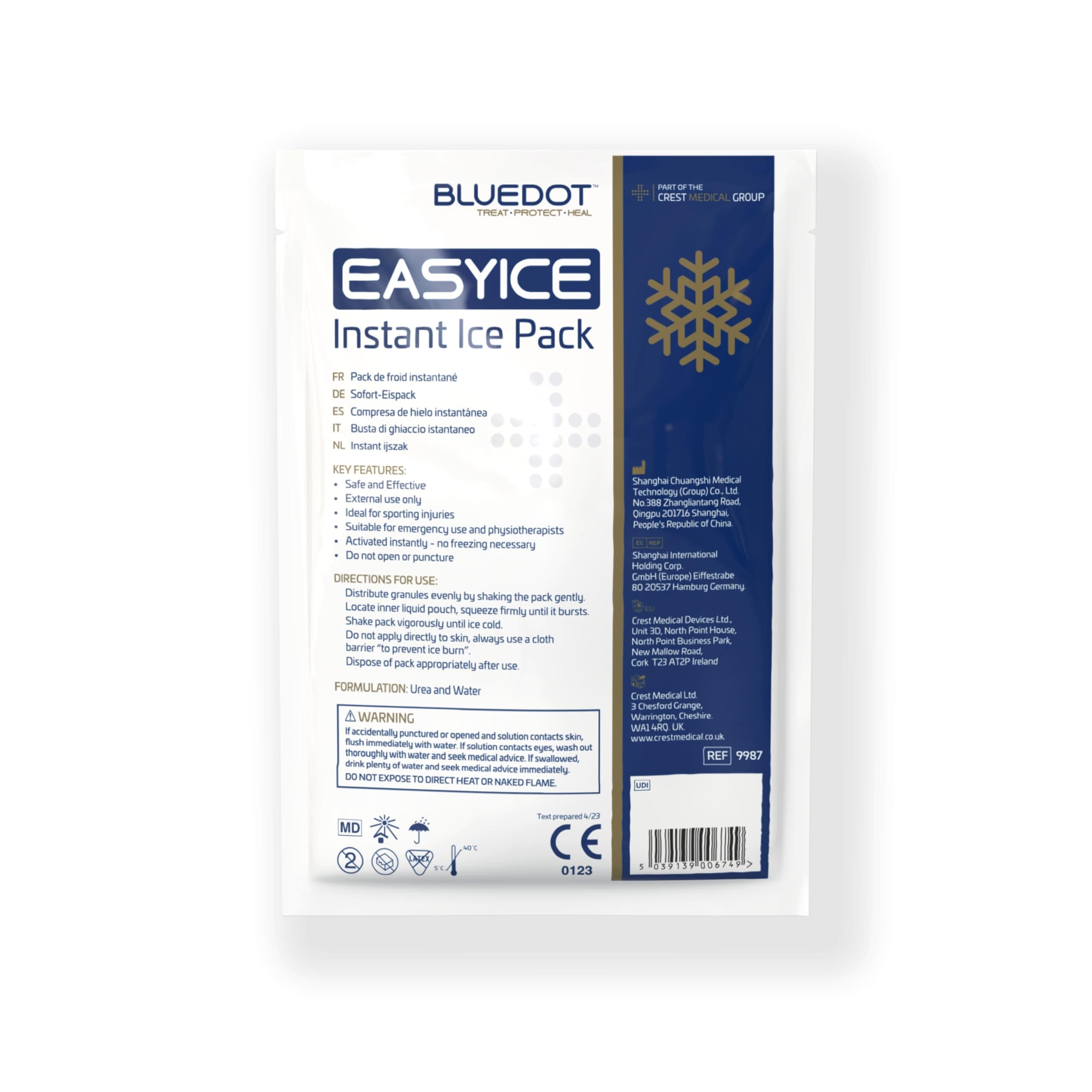 Blue Dot Easy Ice Multi-Language Disposable Instant Ice Pack, Small