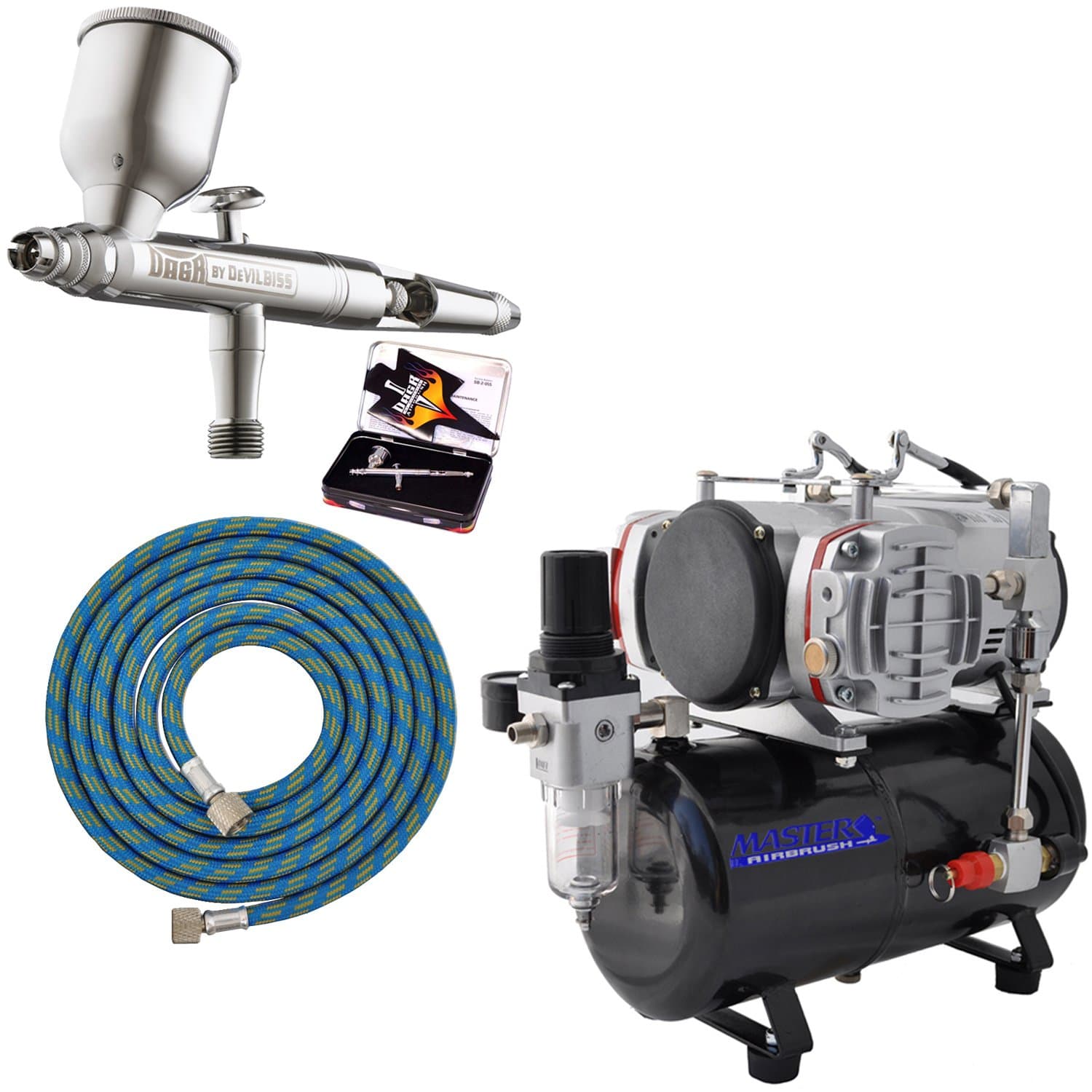 DAGR Gravity Feed Airbrush Kit with Master Compressor TC-828 & Air Hose