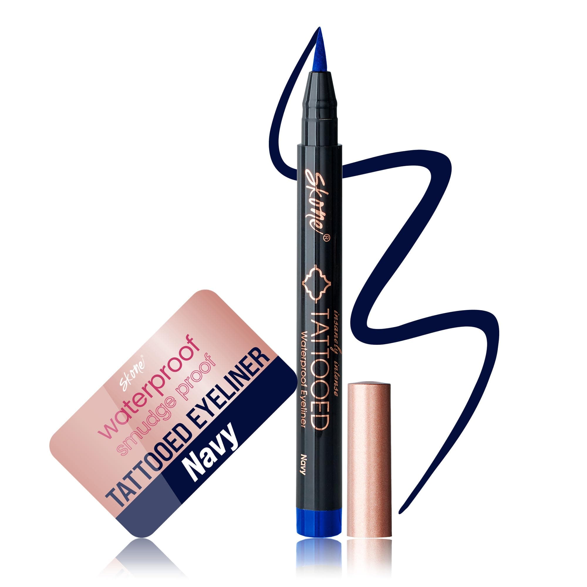 Skone Cosmetics Insanely Intense Tattooed Eyeliner Pen - Waterproof Liquid Eyeliner, Long Lasting, Sweat Proof, Smudge Proof Felt Tip Liquid Eyeliner - Pigmented Eye Liner Makeup - Navy (0.07oz)