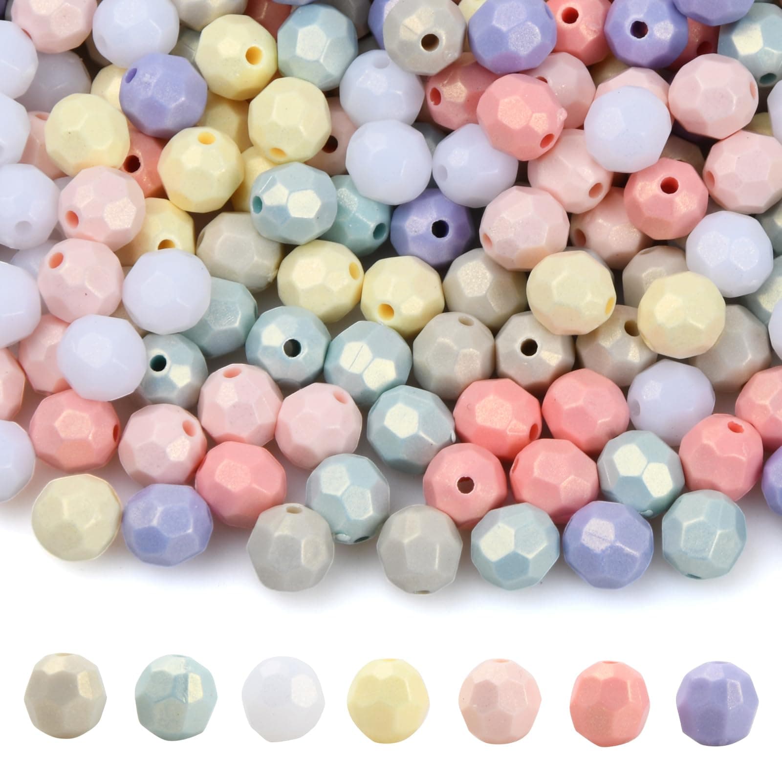 suchkawe 1000 Pcs Acrylic Beads Colorful Acrylic Beads Faceted Round Beads Spherical Faceted Beads Colorful Beads Loose Spacer Beads for DIY Necklace Bracelet Jewelry Making
