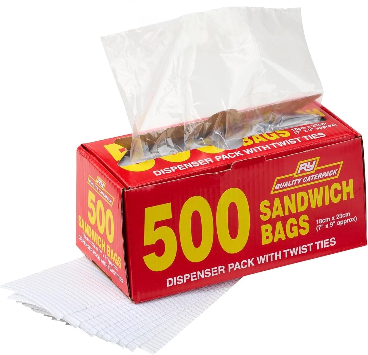 Sandwich Bags, Dispenser Pack of 500 Sandwich Bags for Food Storage With Twist Ties, Bag Dimensions 18cm x 23cm