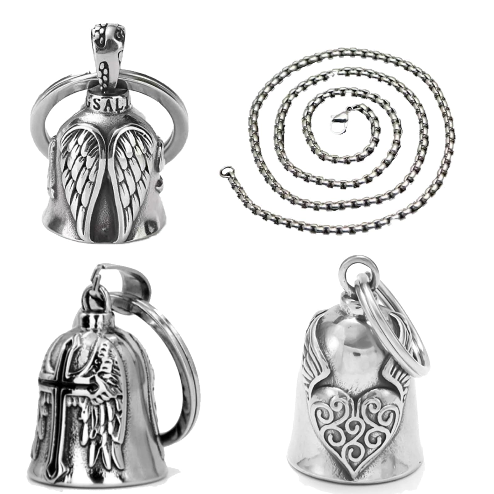 3Pcs Guardian Ride Bell Stainless Steel Motorcycle Watch Chain Guardian Watch for Bikers Husband Lucky Charms (Silver)