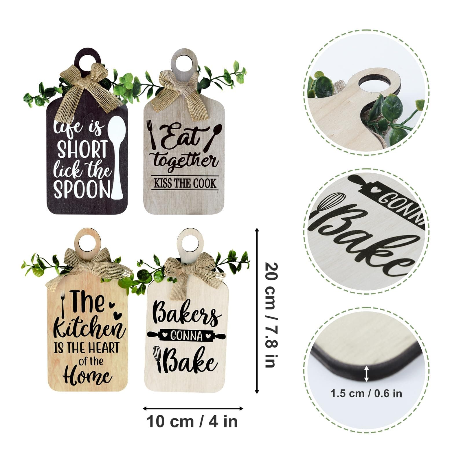 decalmile 4 pieces Kitchen Wooden Hanging Signs Rustic Wood Bar sign Farmhouse Style Wall Art for Kitchen Home Art Decor