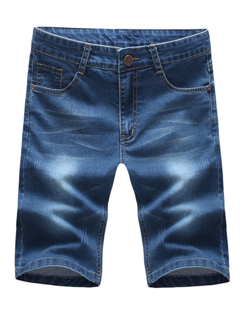 Men's Distressed Skinny Fit Ripped Zipper Jeans Destroyed Denim Pants Blue 32