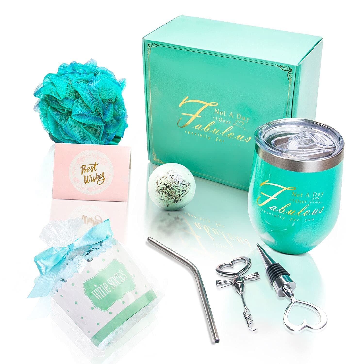Birthday Gifts for Women Shower Loofah Relaxing Spa Gift Box Basket for Mom Female Best Friend Sister Girlfriend Wife Mothers Day Unique Wine Tumbler Happy Birthday Bath Set Gift