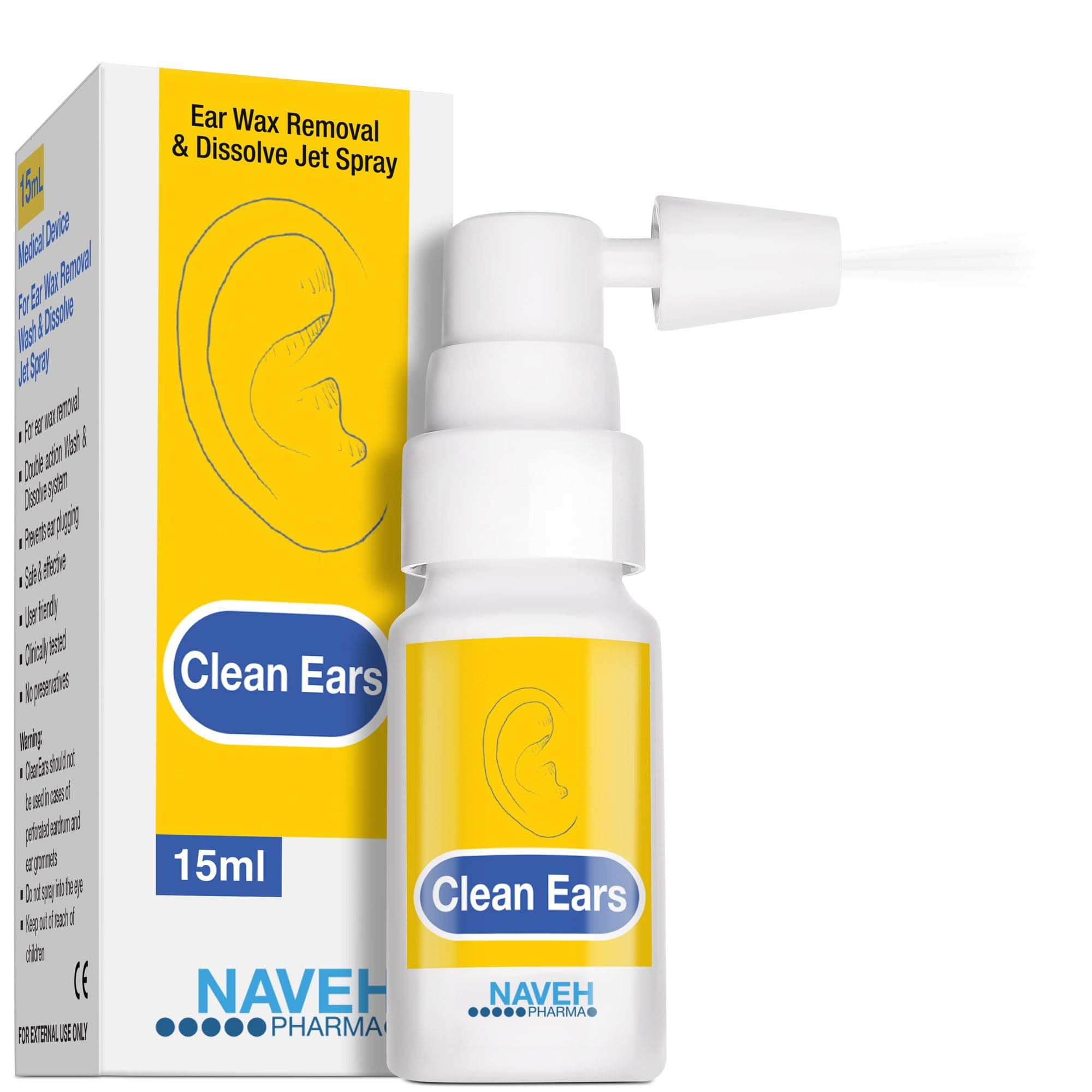 NAVEH PHARMA Cleanears Earwax Removal Kit Spray Ear Wax Softener Ear Candles Cleaner Ear Irrigation And Wax Dissolution “All Natural Patented Formula “Nonirritant “For Kids And Adults (0.5 Fl Oz)