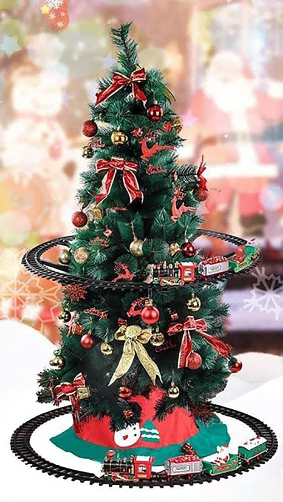 YUNZHIDUAN Christmas Decorations, Christmas Train Set, Electric Christmas Tree Train Set, Will Be Battery Operated to Your Tree Realistic Sounds & Lights Toy, Christmas Decoration for Livingroom