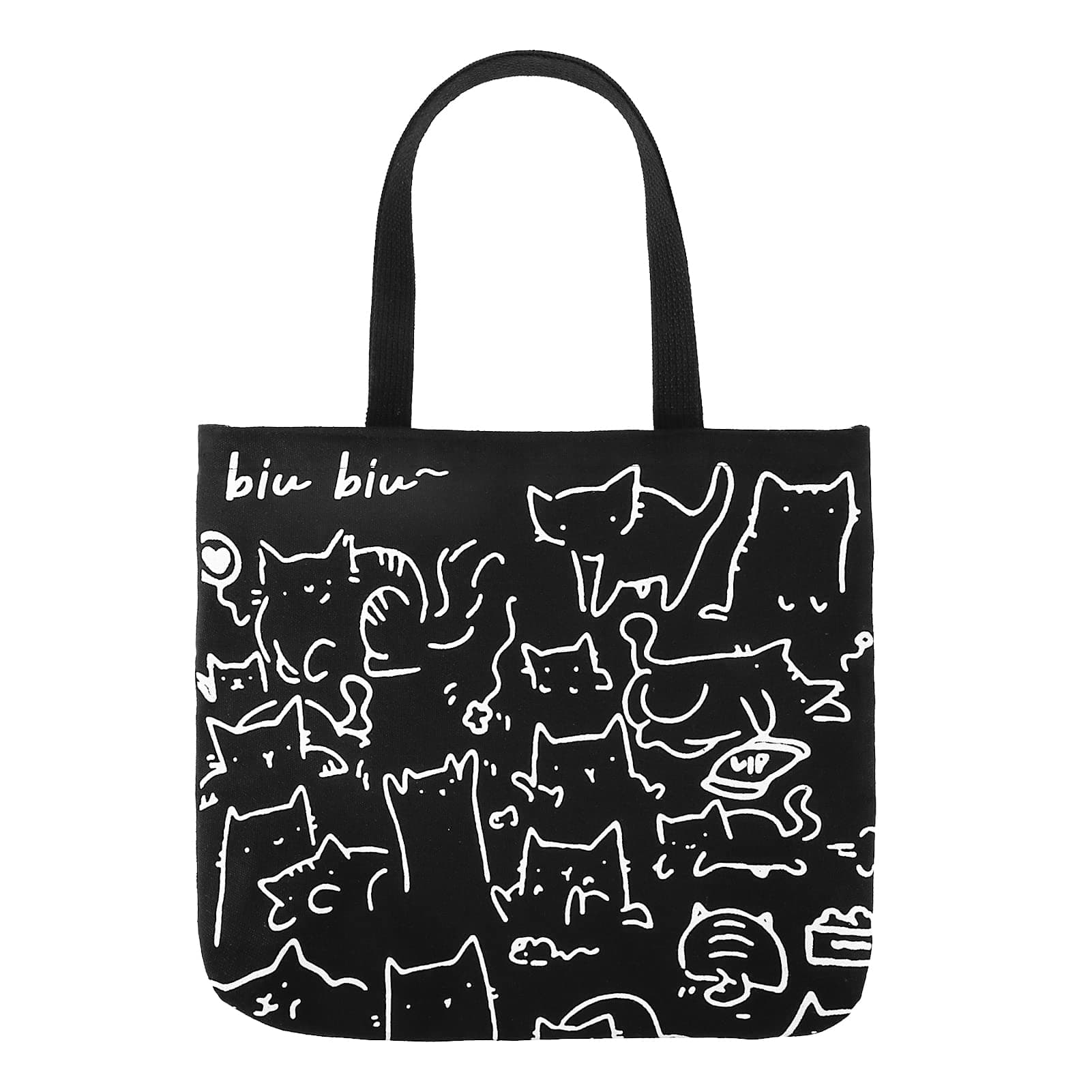 Cat Tote Bag with Zip Canvas Reusable Cat Shopping Bag with Pocket for Women Girls Cats Lover