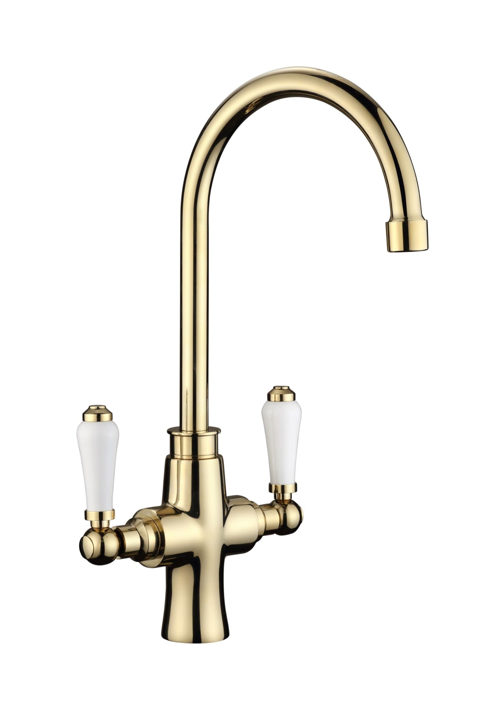 Thomas and Holland® Gold Polished Brass Kitchen Traditional Ceramic Lever Mono bloc Mixer Tap Belfast Butler