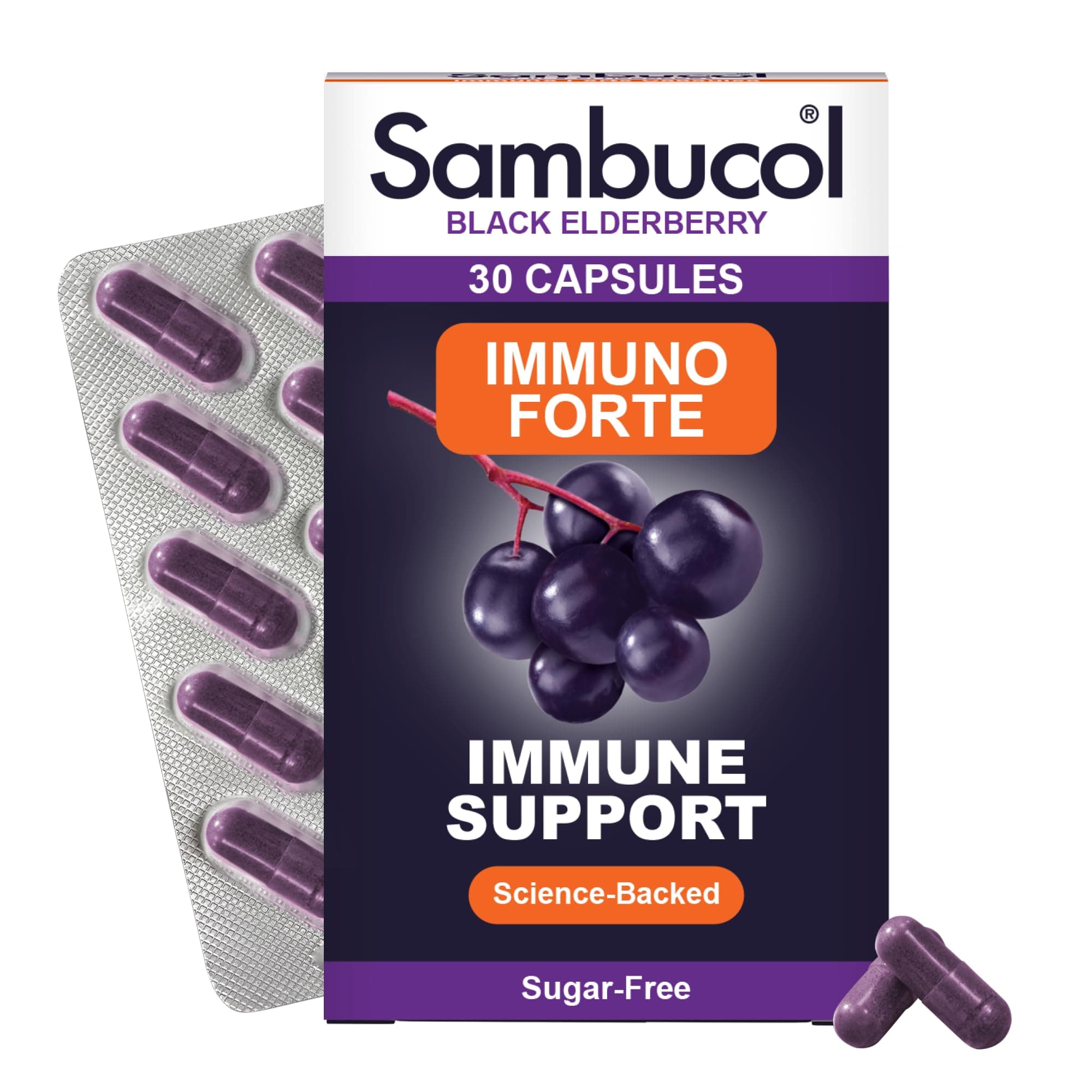 Natural Black Elderberry Immuno Forte: Boost Your Immune System with Vitamin C, Zinc & Antioxidants, 30 Capsules for Optimal Health & Flu Defense
