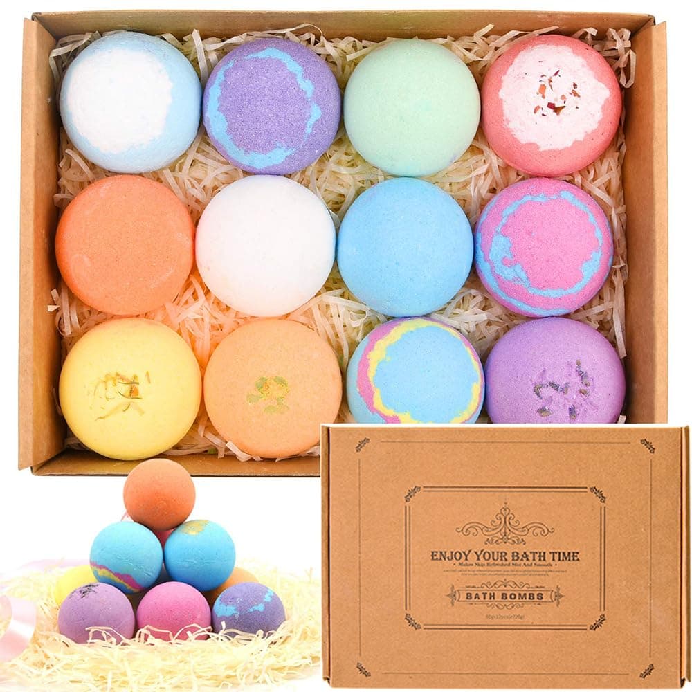 Bath Bombs 12 Pack, Bath Bombs Large Bubble Bath Gift Set Organic Natural Essential Oils Handmade Bath Bombs Gift Set Moisturizing Dry Skin Bath Bomb Ideas Gift