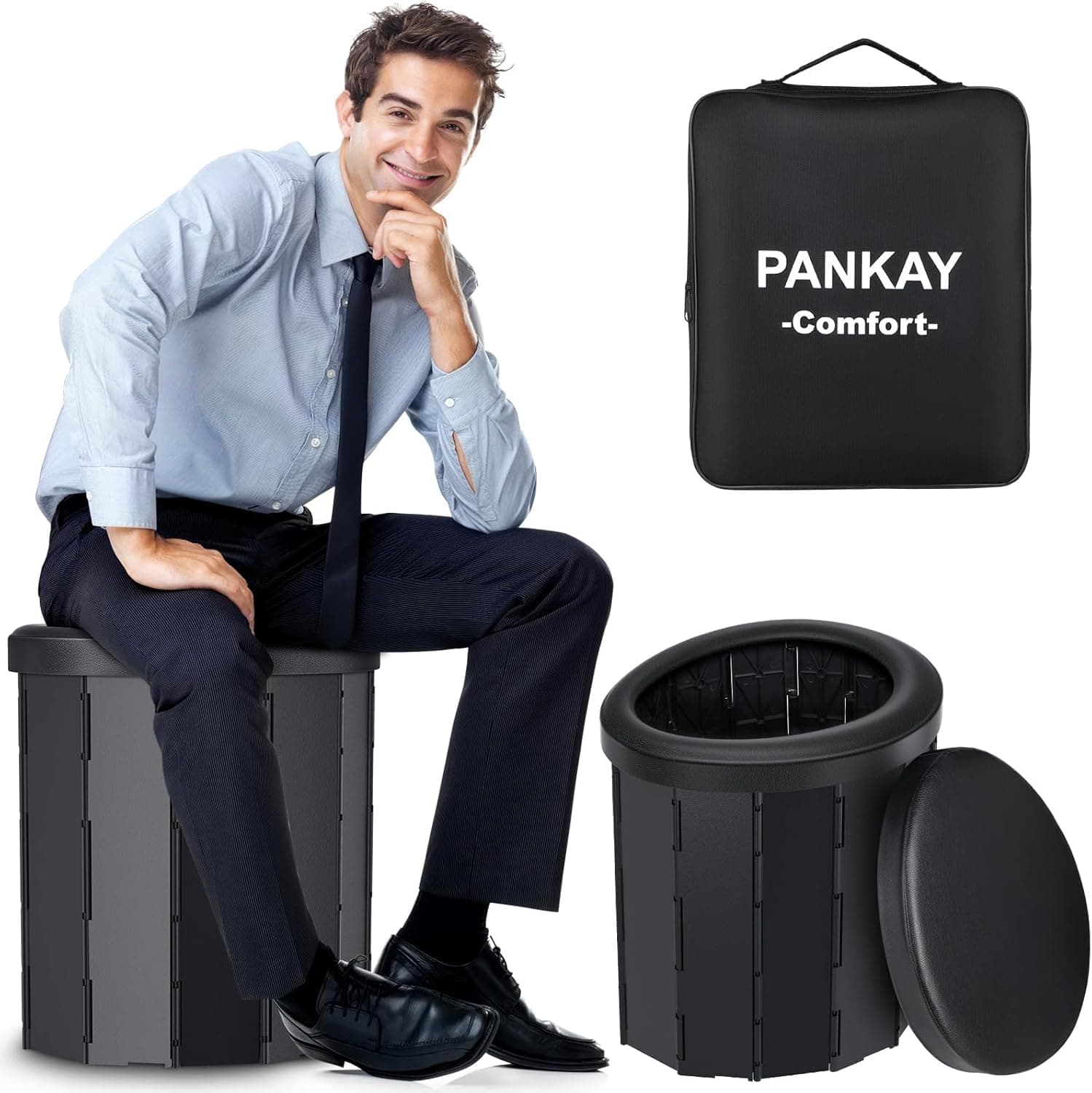 Pankay Upgraded Portable Toilet for Adults, 16.8" Large Camping Toilet with Soft Seat, Camping Toilets Portable Potty for Adults with Handbag, Comfort, Easy to Clean, Camp Toilet for Car Boat Hiking