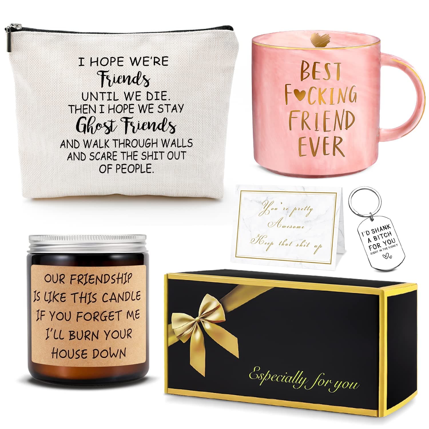 Best Friend Birthday Gifts for Women Friendship Gifts for Women Funny Best Friend Gift for Woman Bestie Gift for Woman Bff Bestfriend, Coffee Mug Makeup Bag Keychain Card