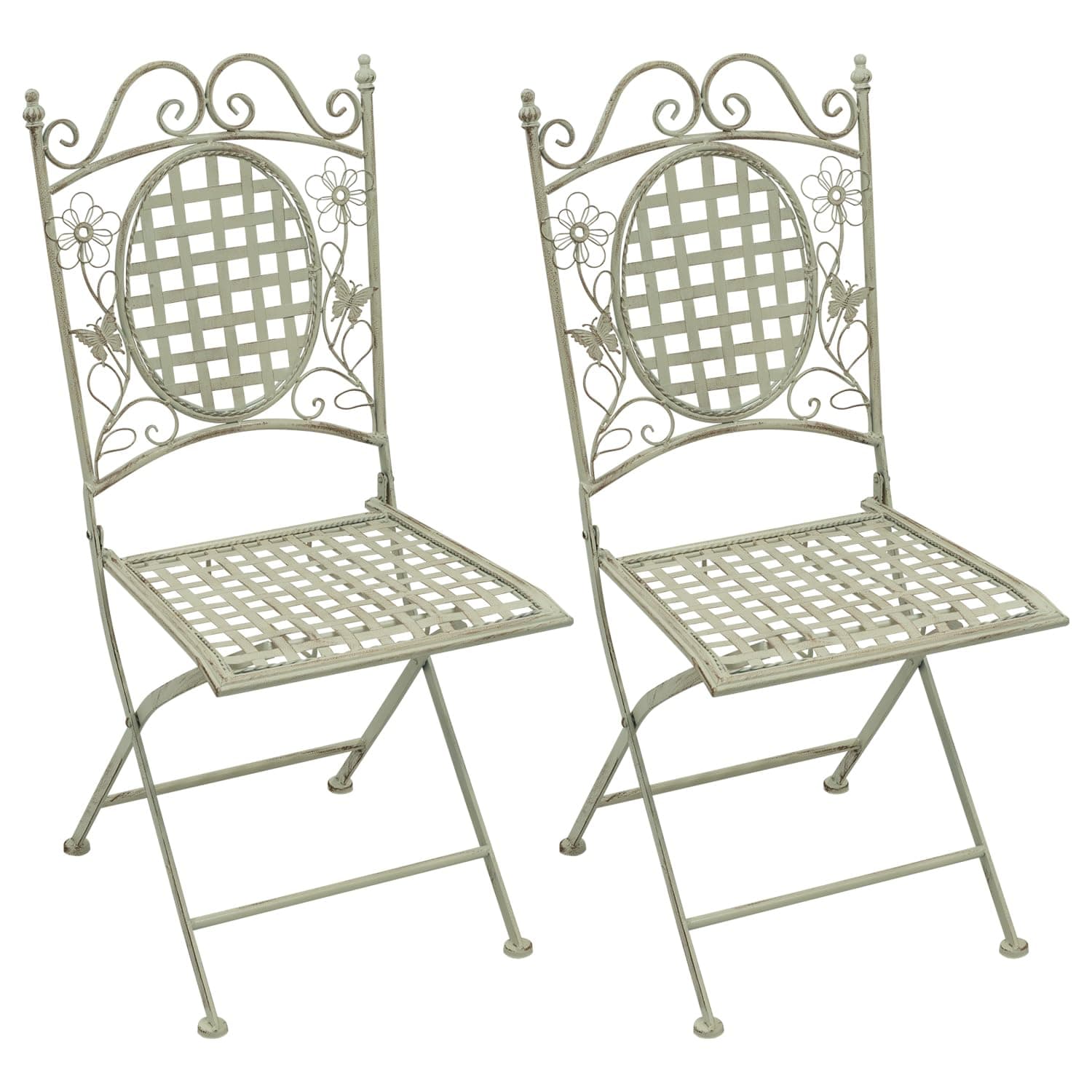 Maribelle 2 X FOLDING SQUARE OUTDOOR GARDEN PATIO CHAIR WHITE FLORAL FURNITURE