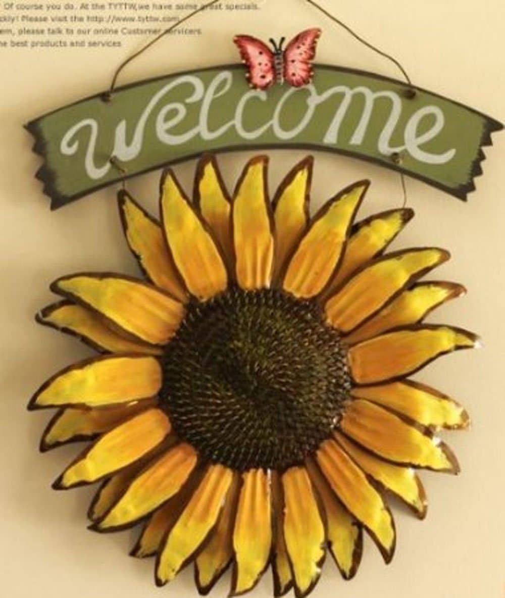 12 "x15" Vintage Hanging Butterfly Sunflower Welcome Sign Vintage Sunflower Decor for Door Hanging Home Decor