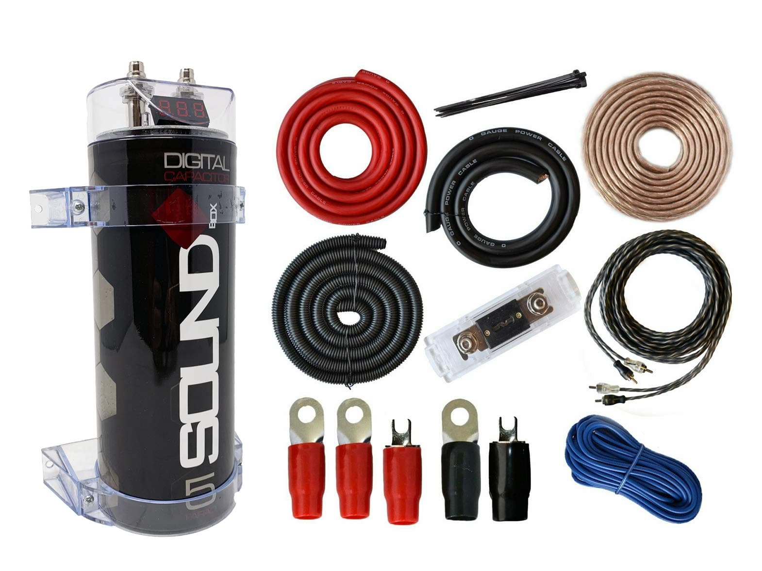 0 Gauge Amp Kit Amplifier Install Wiring & 5 Farad Digital Capacitor, 5000W