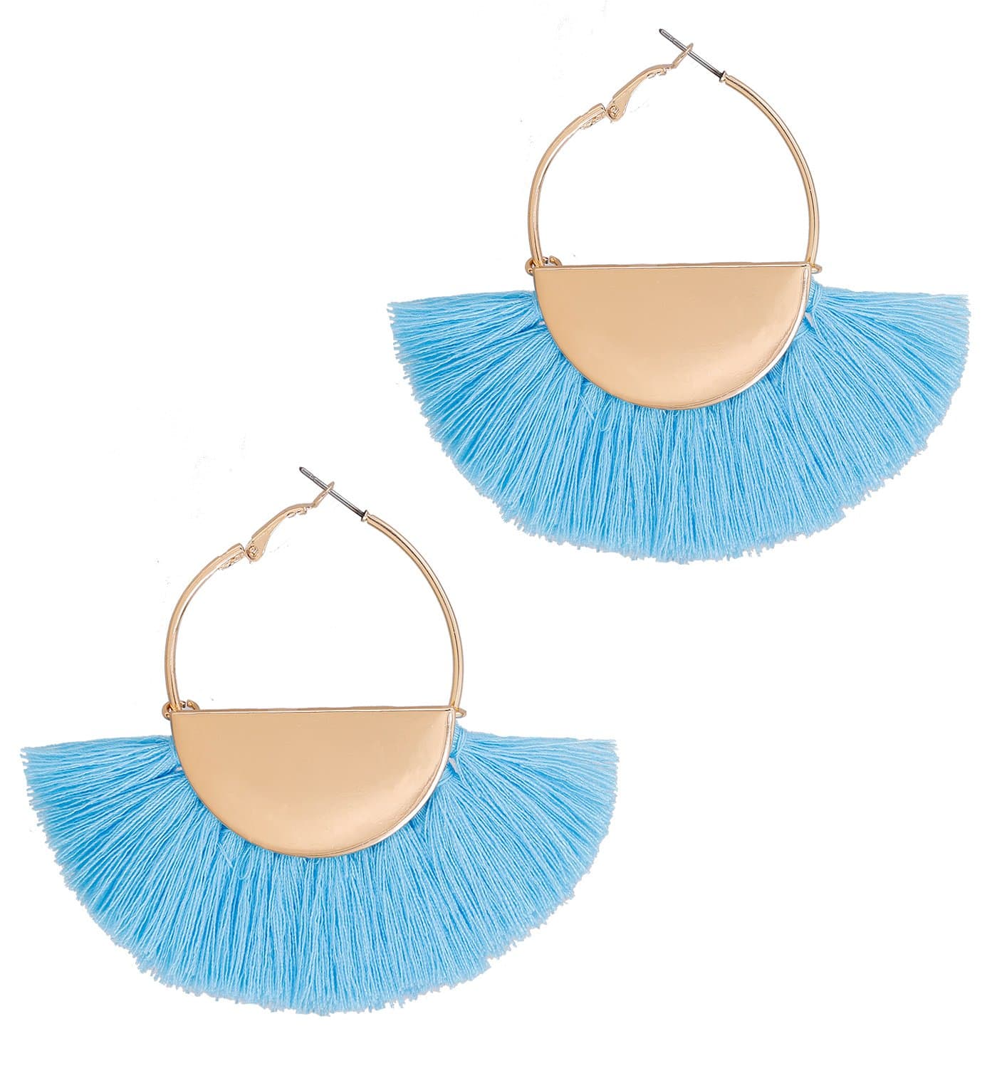 VK Accessories Semicircle Fan Shape Tassel Earrings Hoop Dangle Ear Drop Soriee for Women (Lake Blue)