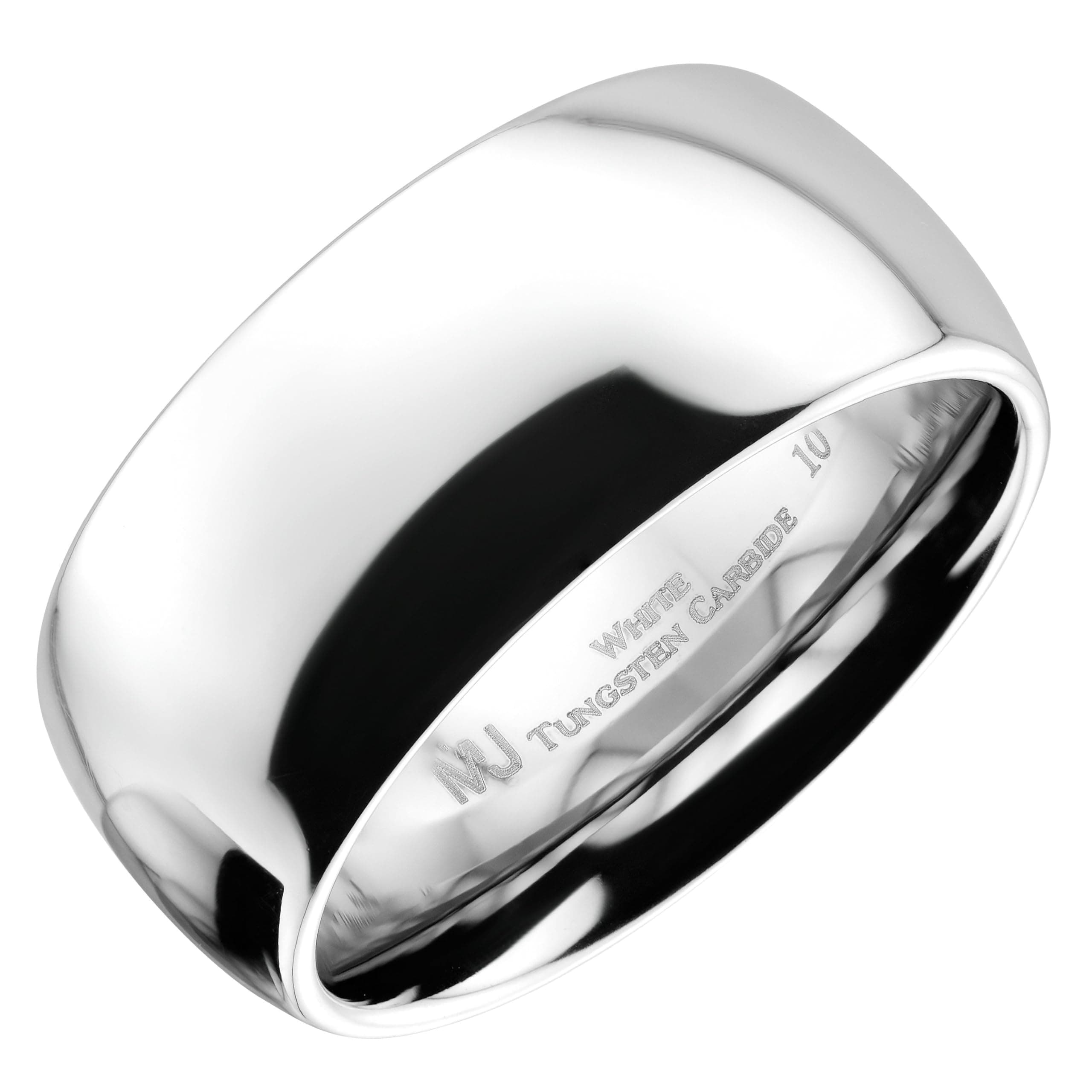 Classic Mirror Polished White Tungsten Carbide 2mm to 10mm Comfort Fit Wedding Band Ring