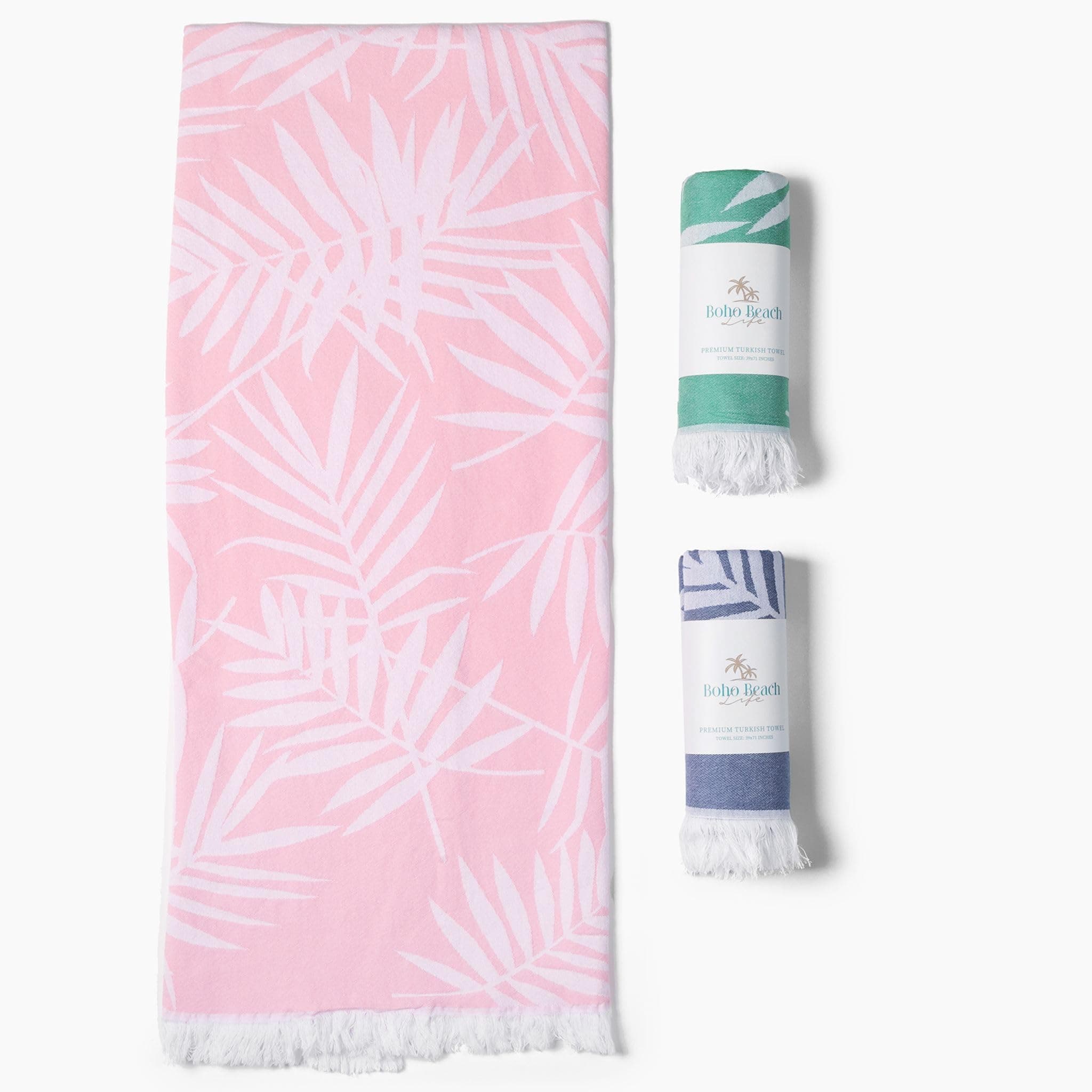 Lightweight, Sand Proof Beach Blanket - Doubles as a Turkish Beach Towel - Boho, Palm Leaf Pattern - 39" x 71" - Perfect Turkish Towel for Boat, Pool, Beach, Travel Towel and Gifts - Pink Beach Towel