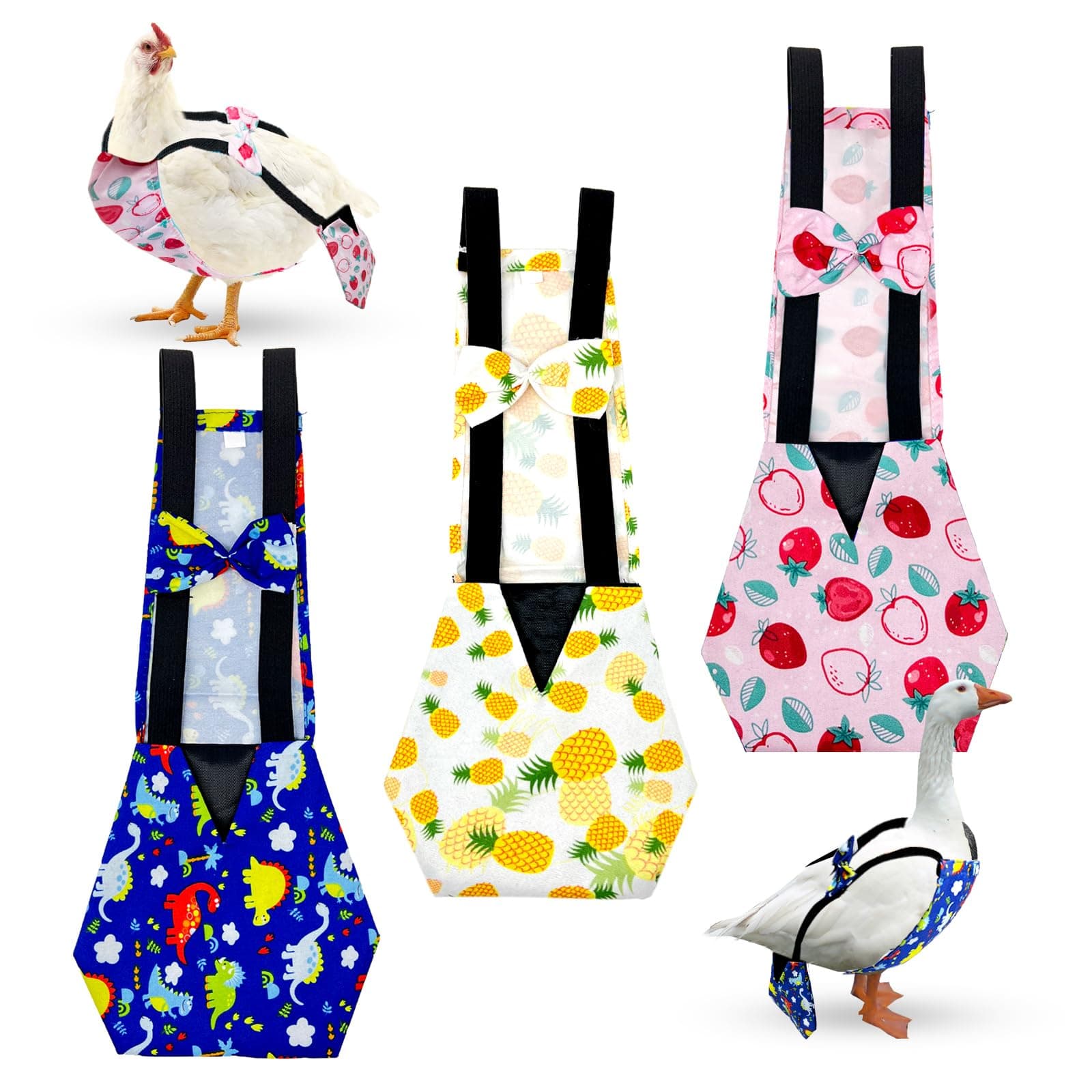 3 Pieces Chicken Diapers for Hens Pet Duck Diapers Reusable Chicken Diapers Chicken Clothes Accessories with Bow Tie for Poultry (M)