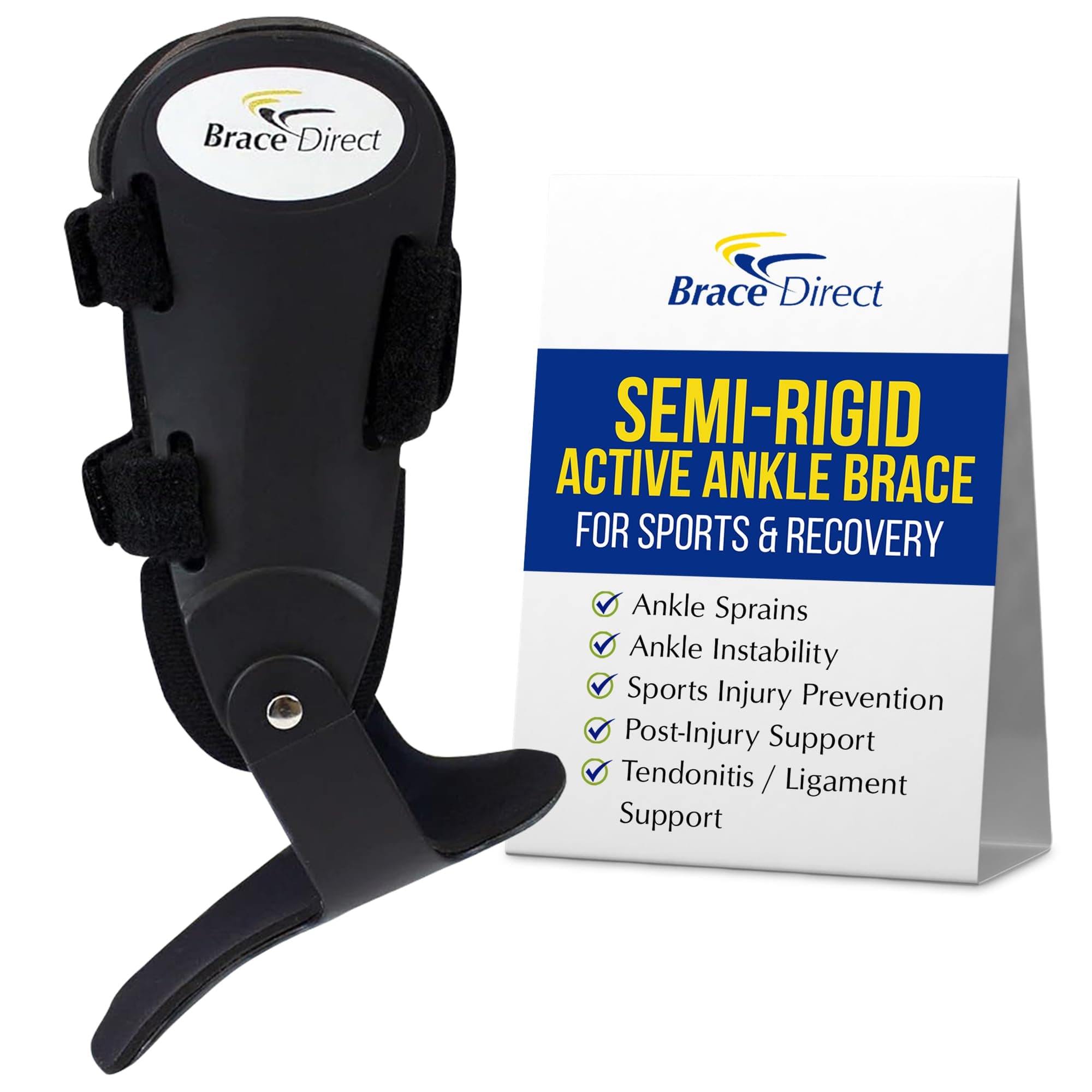 Brace Direct Semi-Rigid Active Ankle Brace for Sports - Maximum Support for Sprains & Injuries, Stabilizes & Protects Athletes Ankles Football, Soccer (S - Right, Men 7-9 / Women 8-10)
