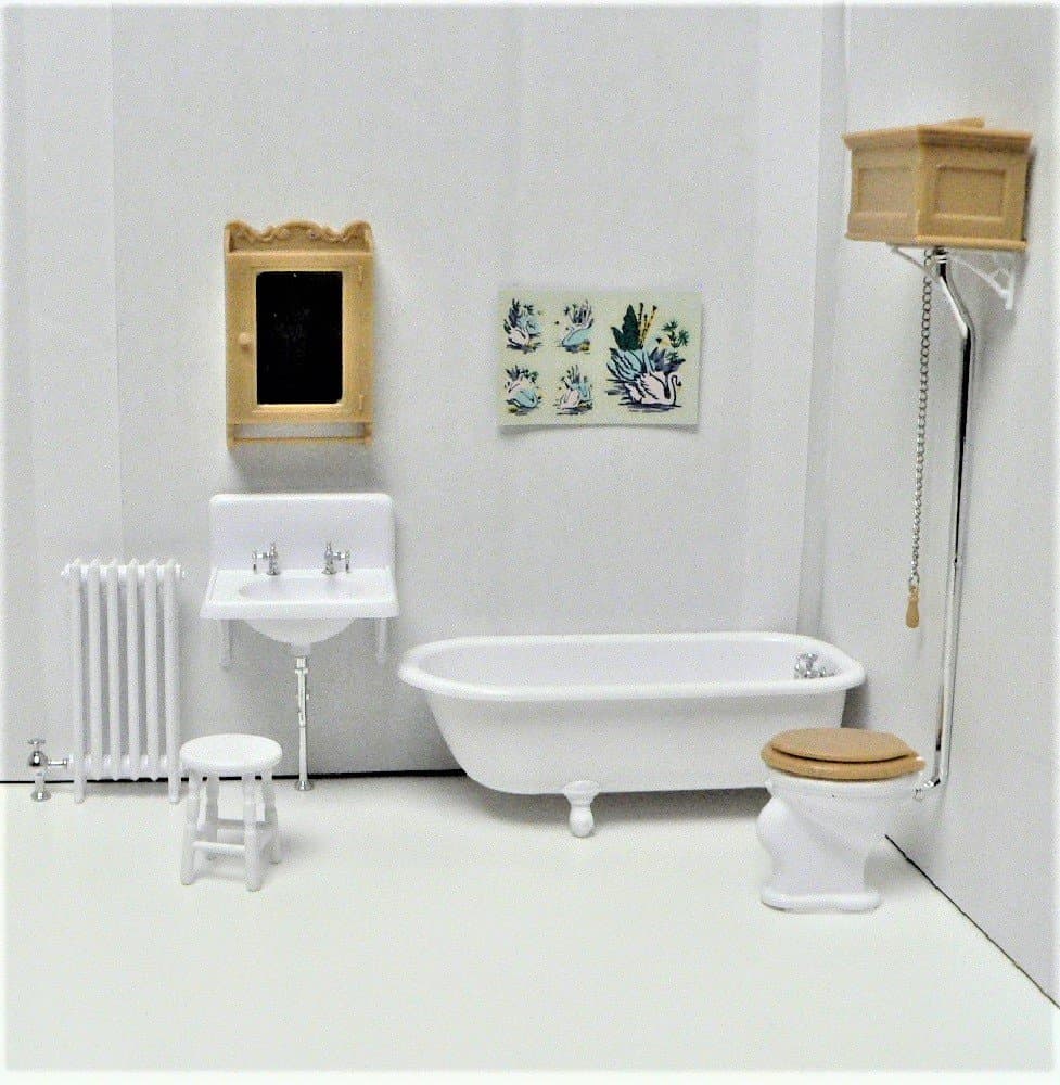 Dollhouse Miniature 1:12 Scale Bathroom Kit, White