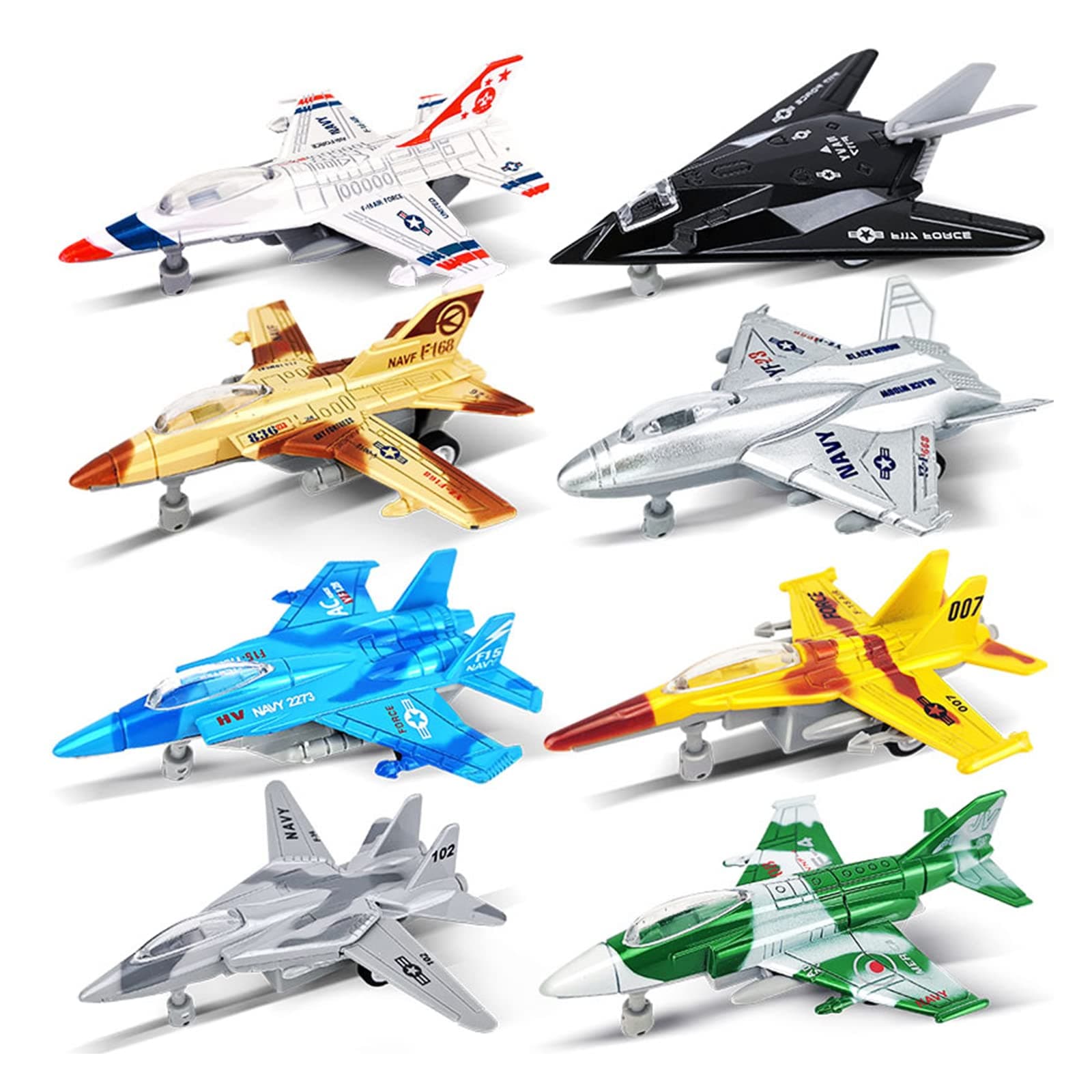 OTONOPI Fighter Jet Military Vehicle Airplane Toy Army Air Force Die Cast Aircraft Model Plane for Kids Toy Set Collection with Lights and Sounds Bump and Go Action Toy