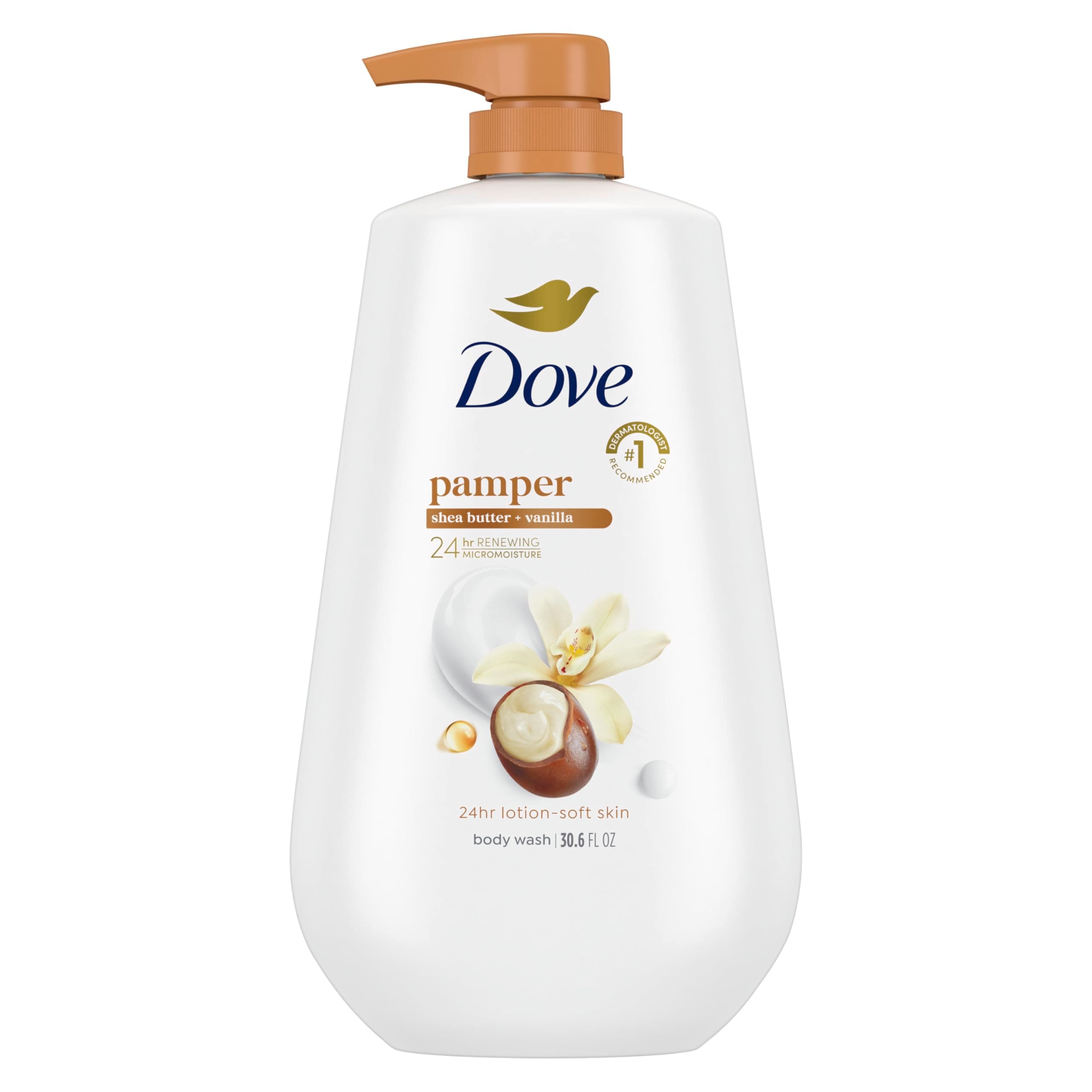 Body Wash with Pump Pamper Shea Butter & Vanilla for 24hr Lotion-Soft Skin Moisturizing Skin Cleanser with No Sulfates No Parabens 30.6 oz