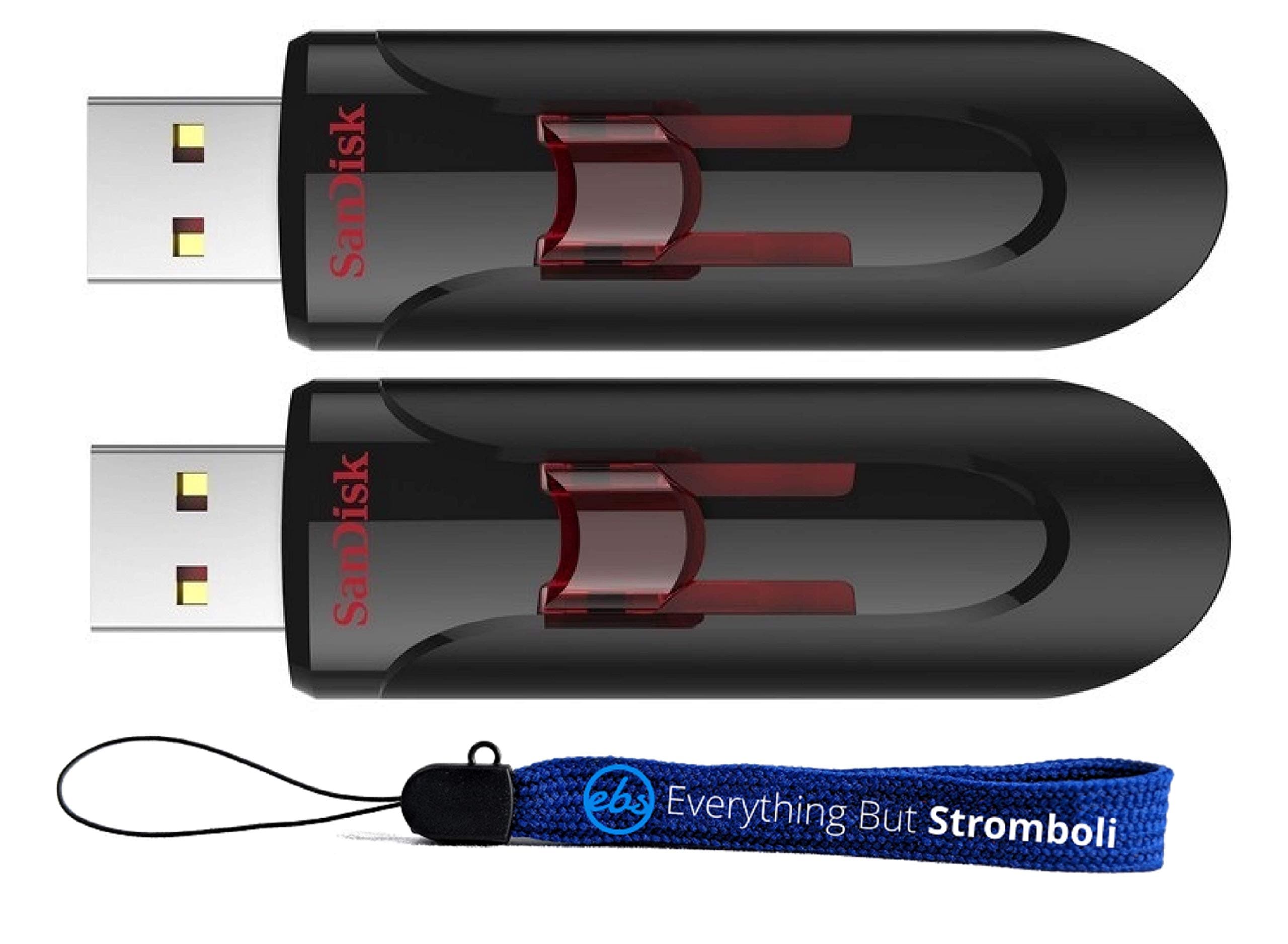 SanDisk 2 Pack 16GB Glide 3.0 Retractable USB-A Flash Drive (SDCZ600-016G-B35) Bundle with (1) Everything But Stromboli Lanyard
